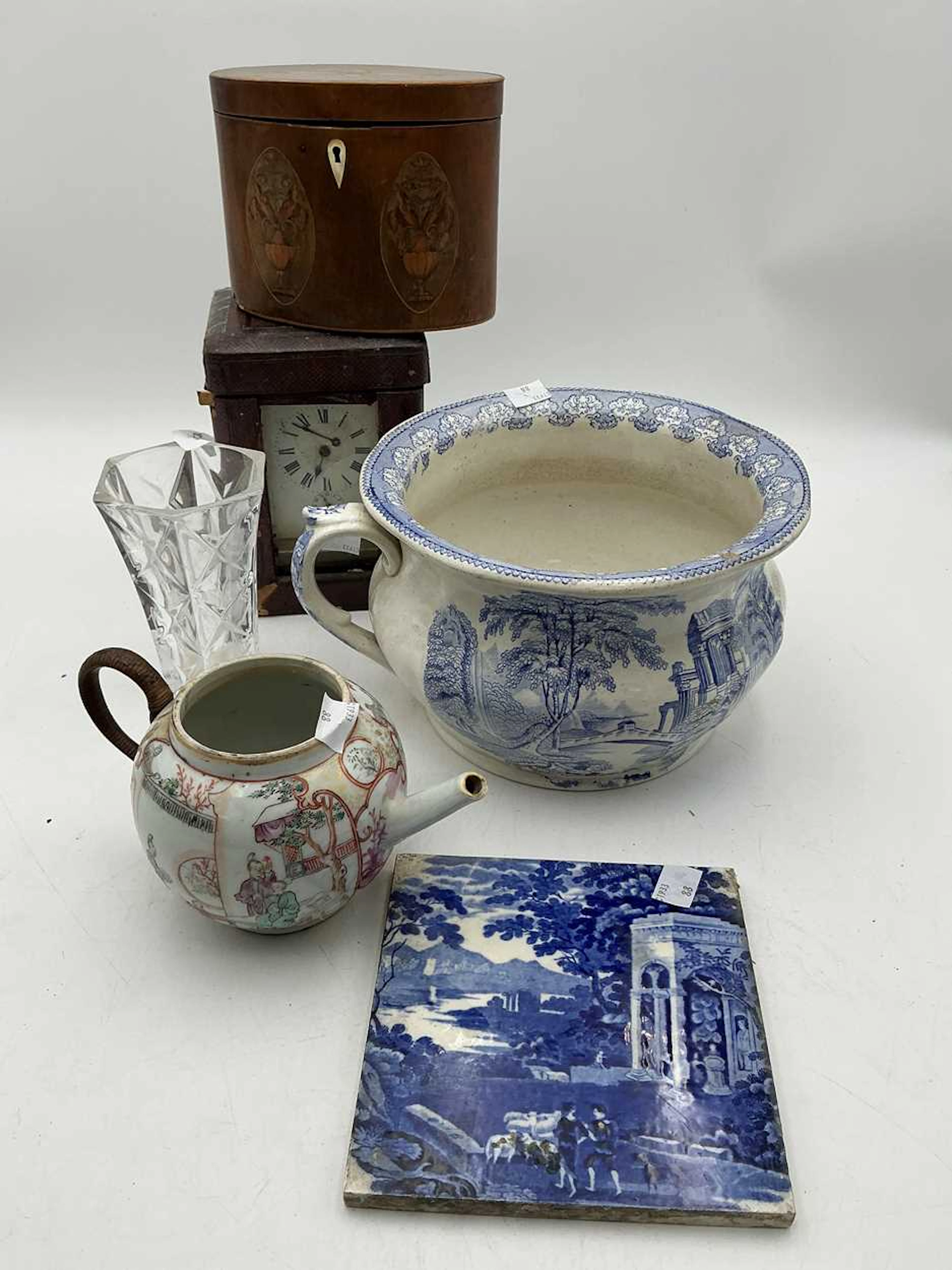 Collectables to include an oval pokerwork teacaddy