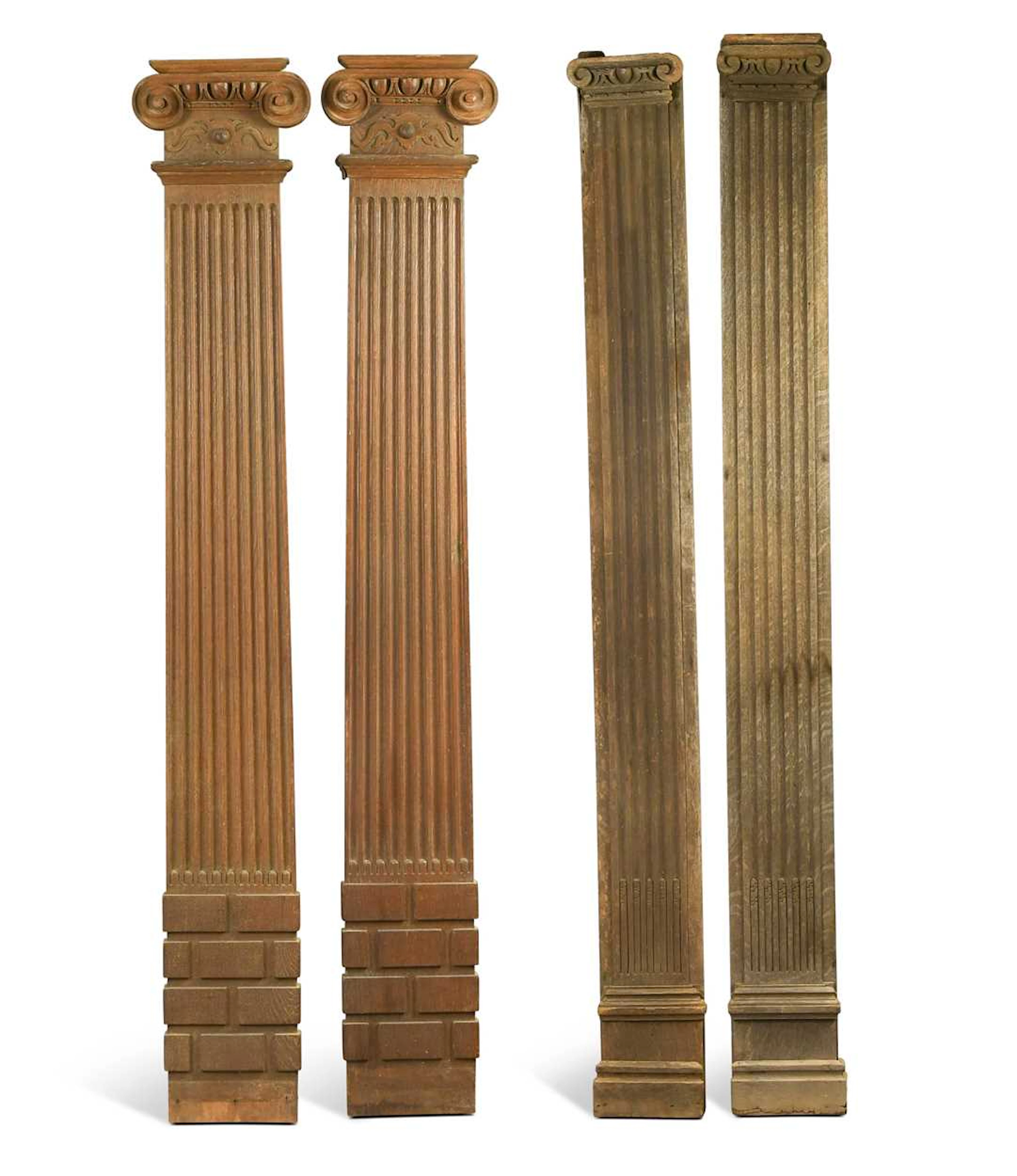 A two pairs of ionic oak columns, late 19th/ 20th century