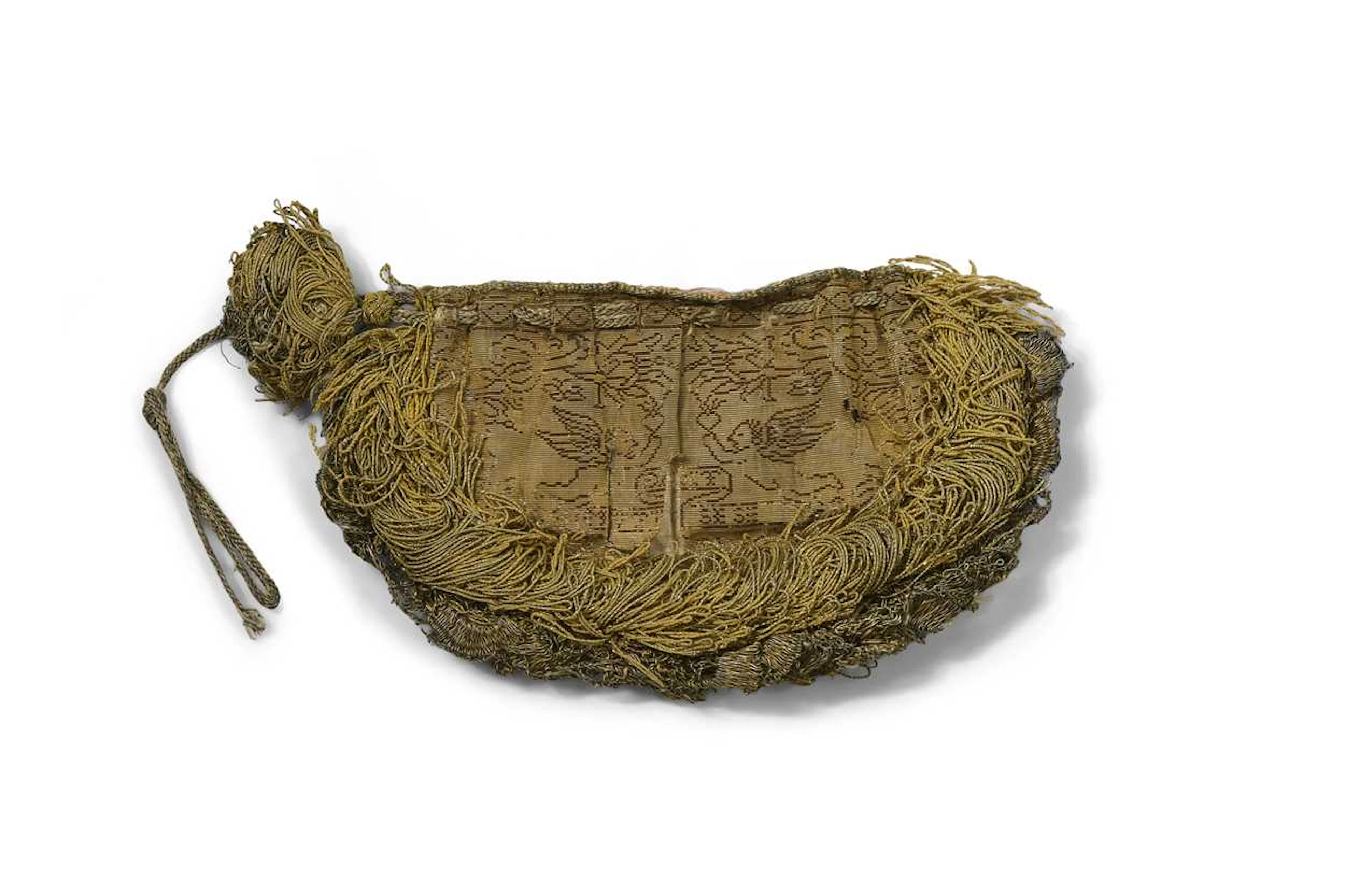 An Elizabethan passementerie draw-string purse or sweet bag, circa 1590