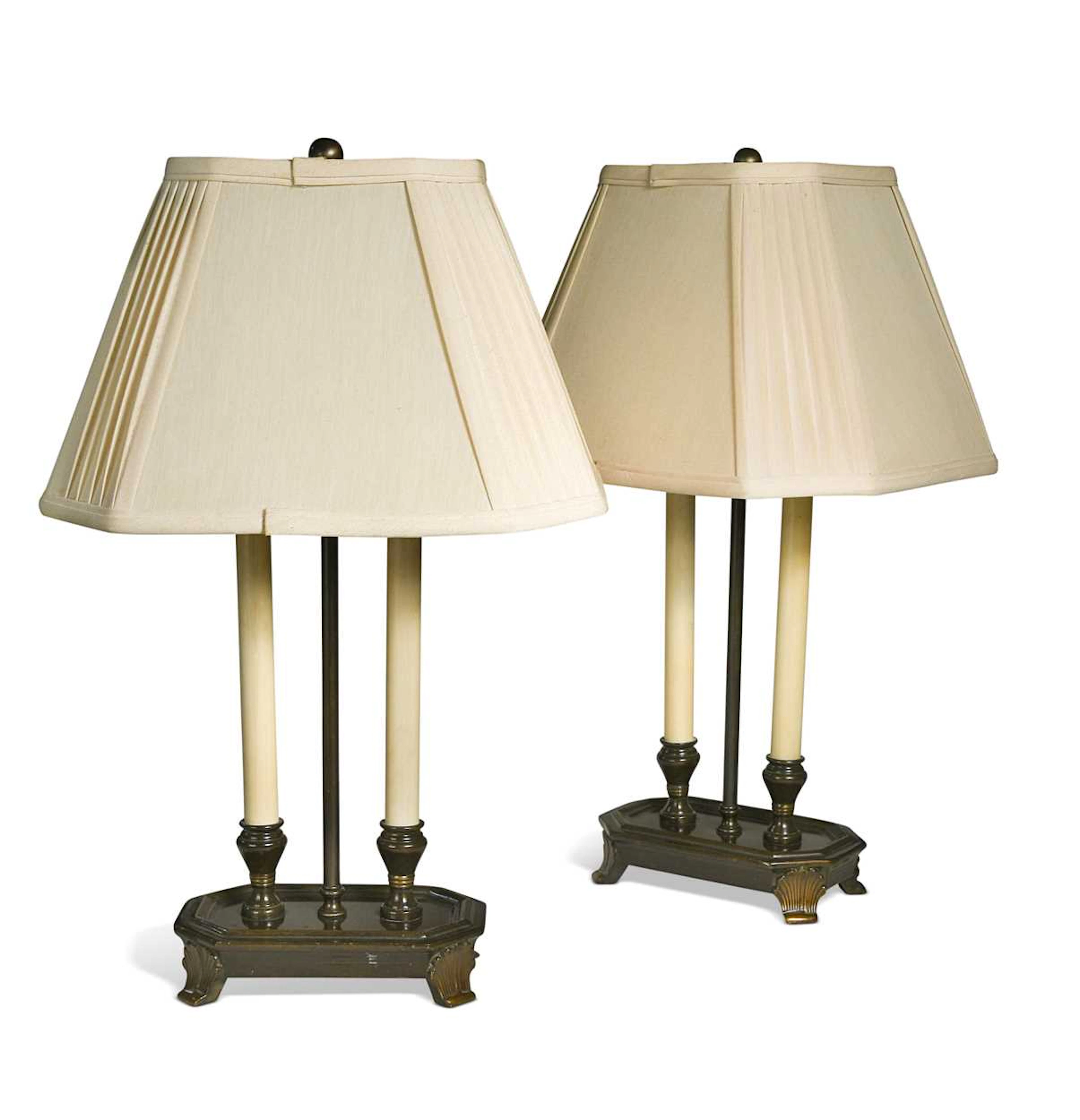 A pair of bronzed metal bouillotte table lamps, modern