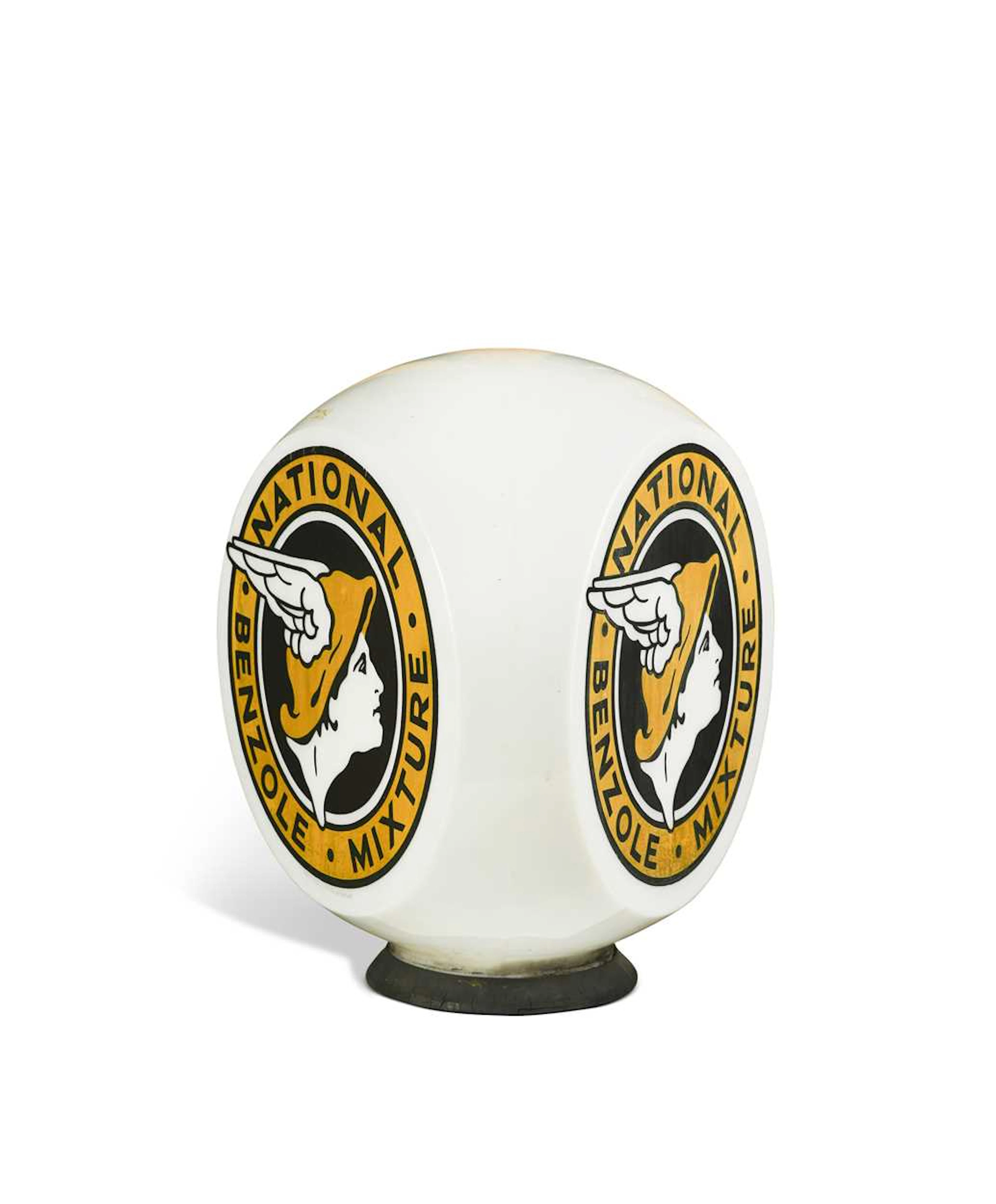 A National Benzole Mixture three-sided glass petrol pump globe