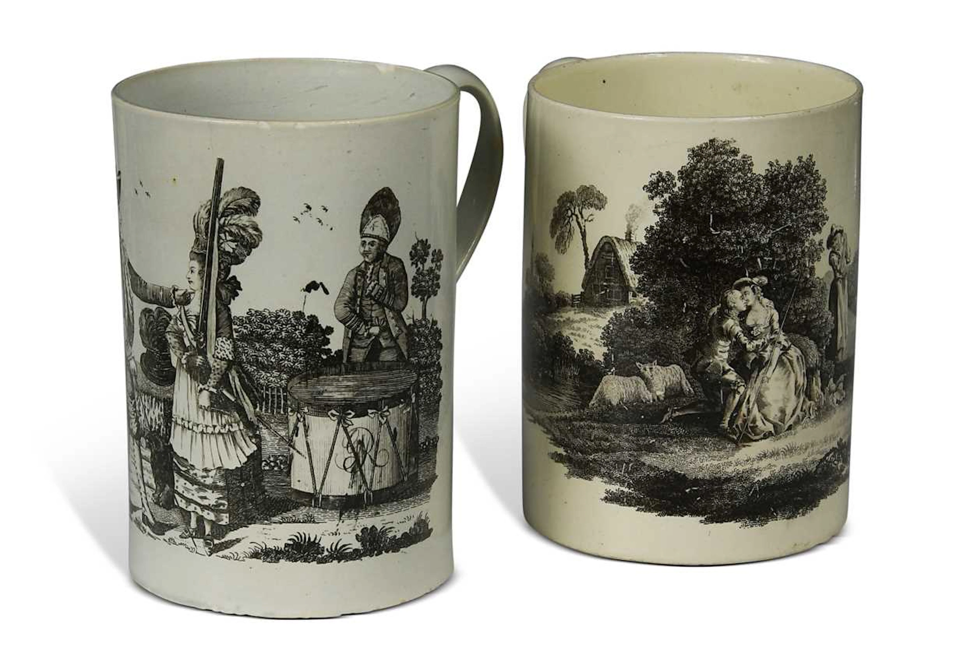 Two large creamware tankards, 18th century