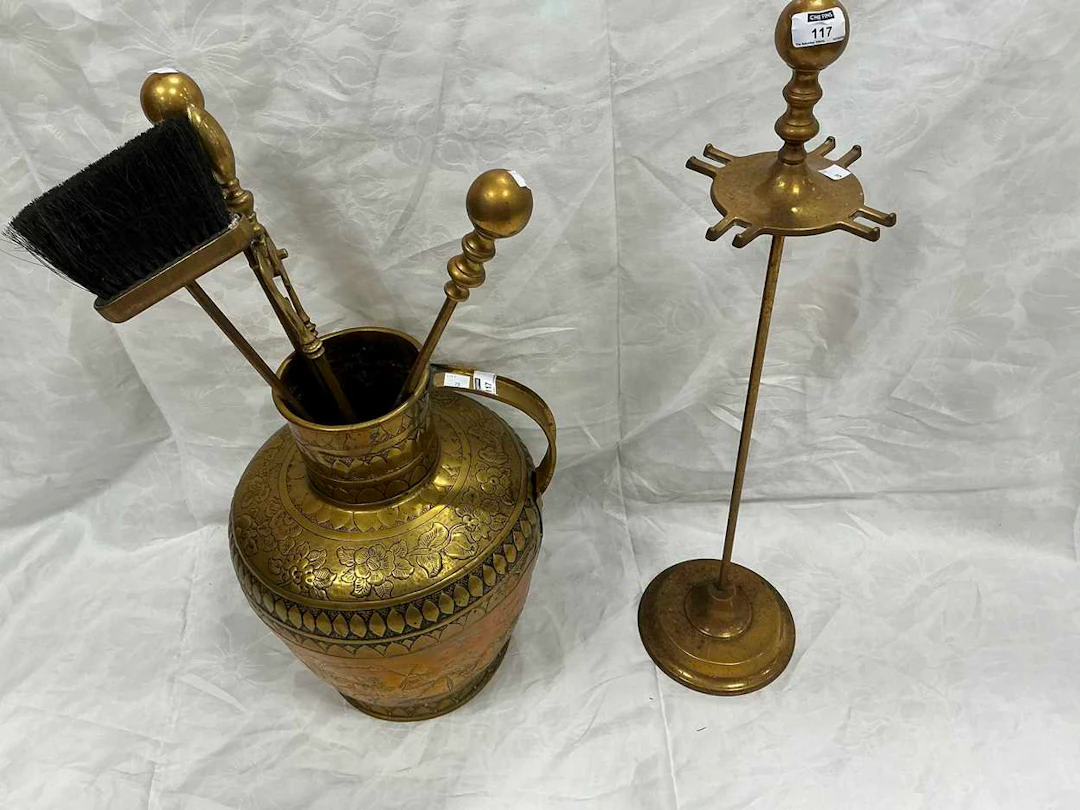 Brass fire irons with stand (the stand 78cm High)
