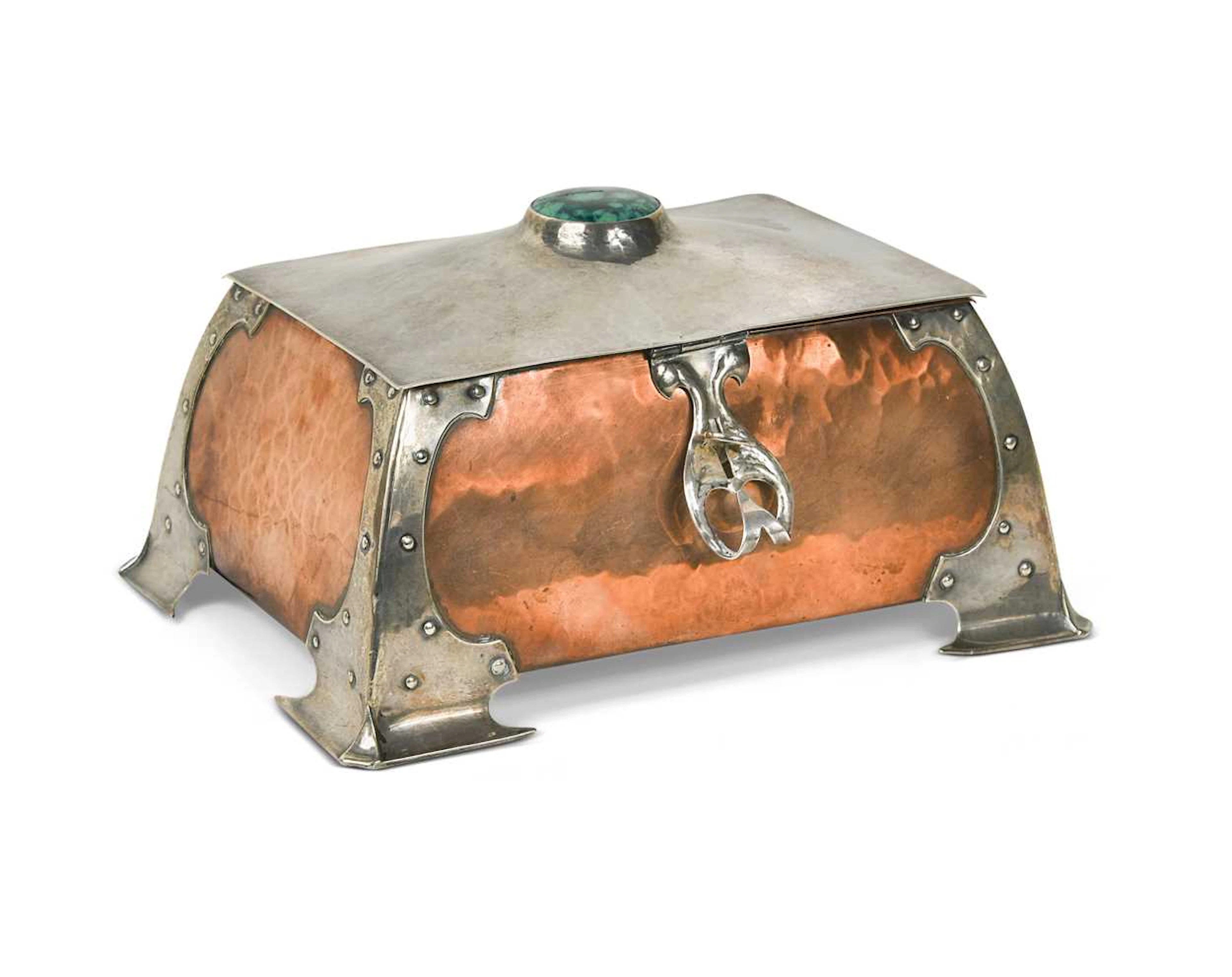 An Arts & Crafts silver and copper casket by Albert Edward Jones