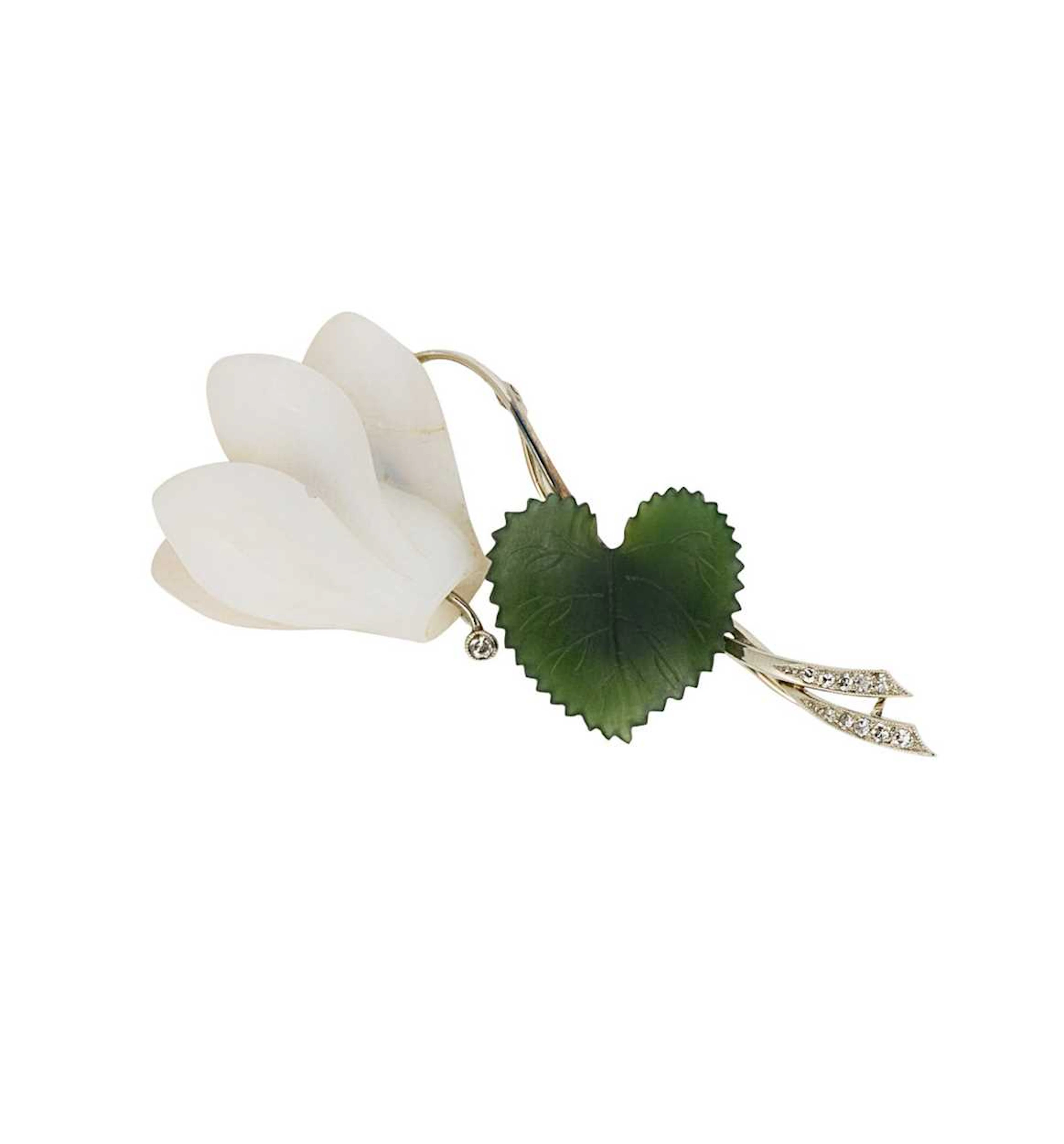 A mid 20th century cyclamen flower brooch