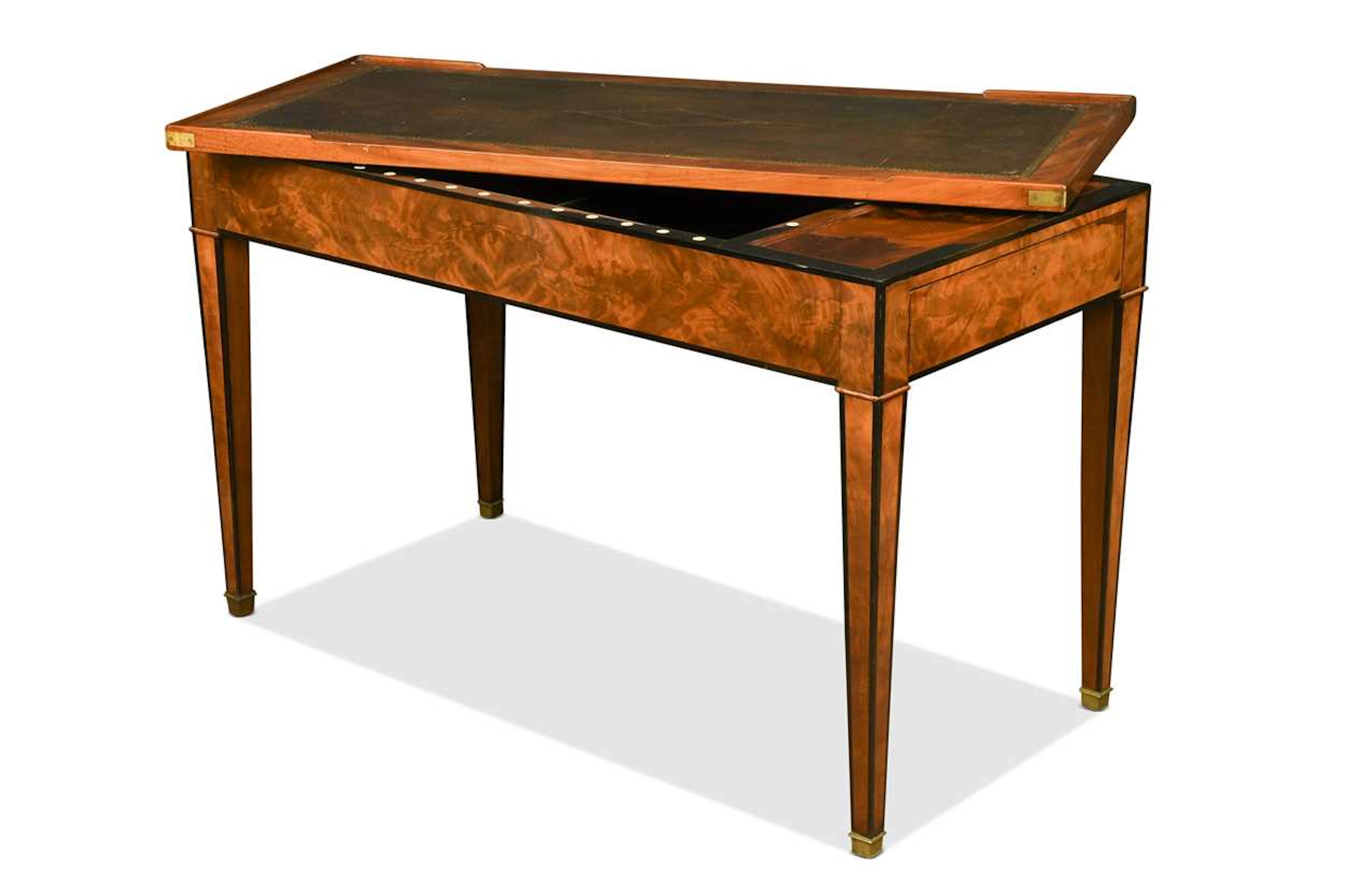 A French mahogany and ebonised tric trac games table, late 18th century
