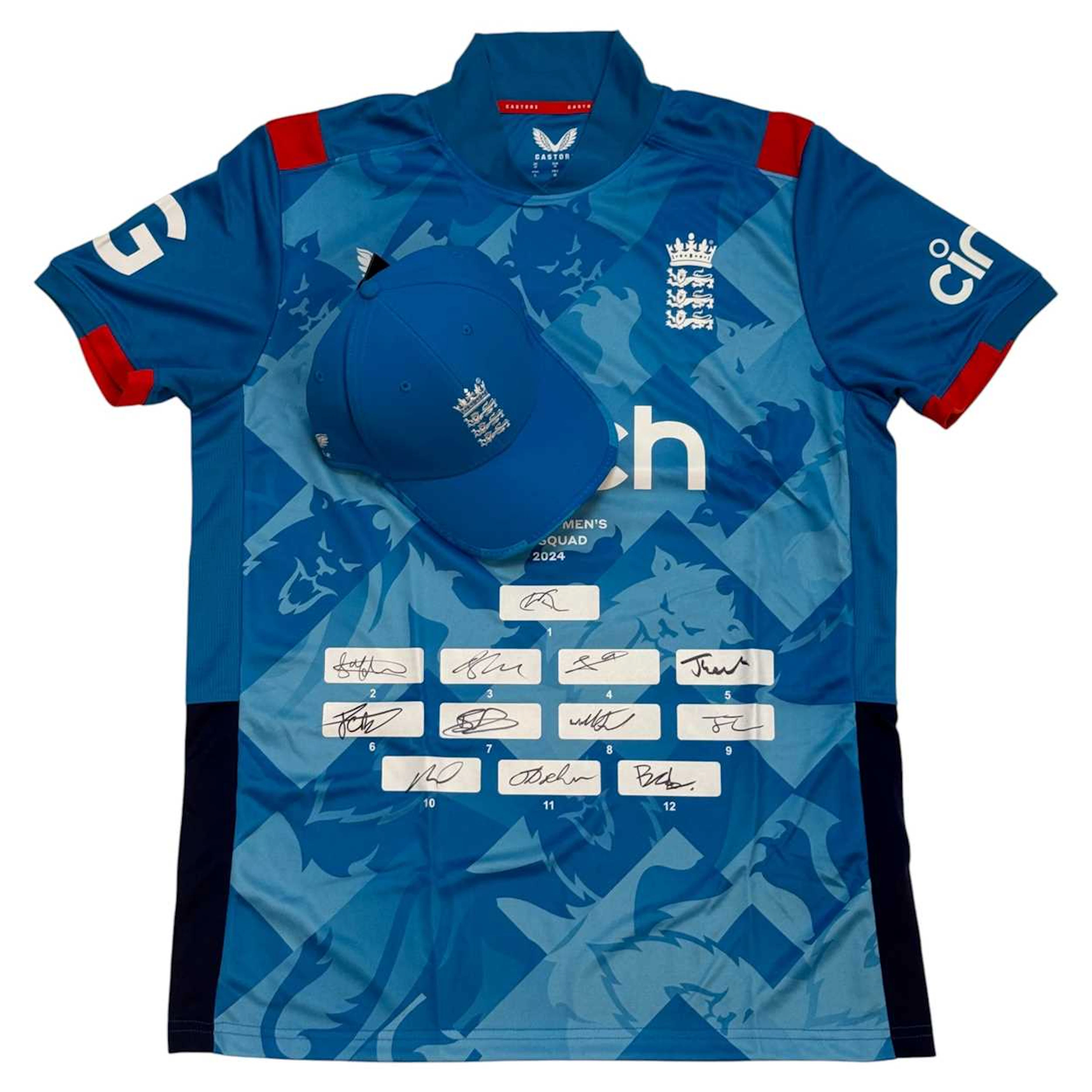 A signed cricket shirt from the England Men's ODI squad in 2024