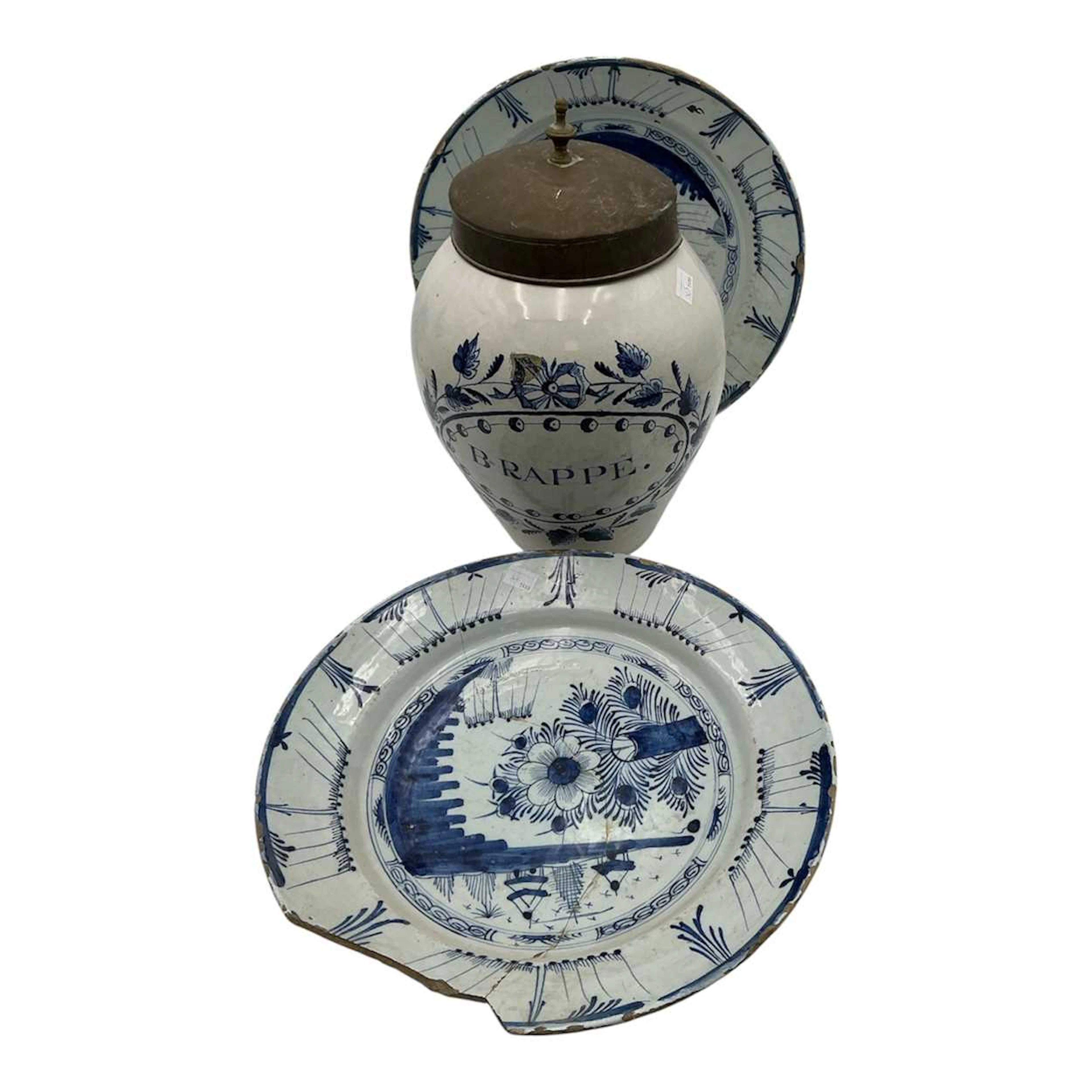 A 19th century Delft globular jar with tin cover