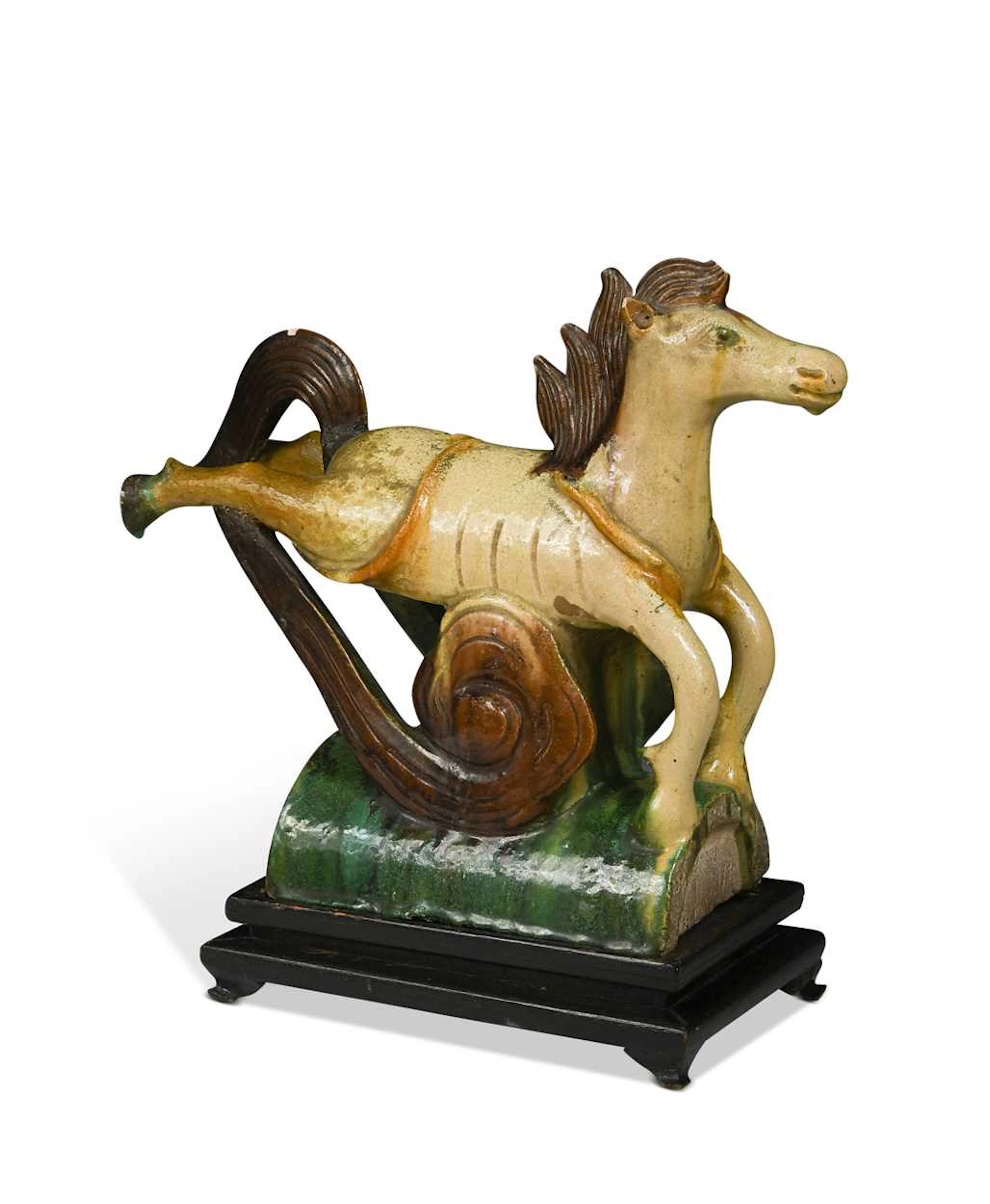 A Chinese glazed terracotta roof finial modelled as a horse, late
