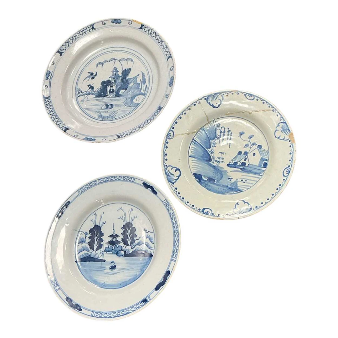 English Delft blue and white plates, 18th century