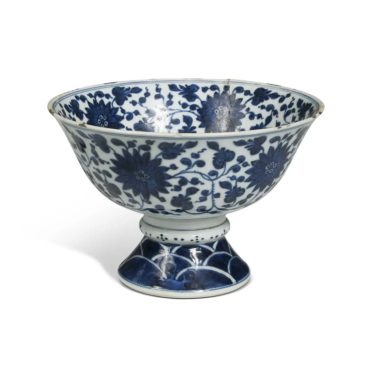 A Chinese blue and white porcelain stem bowl, six character mark of