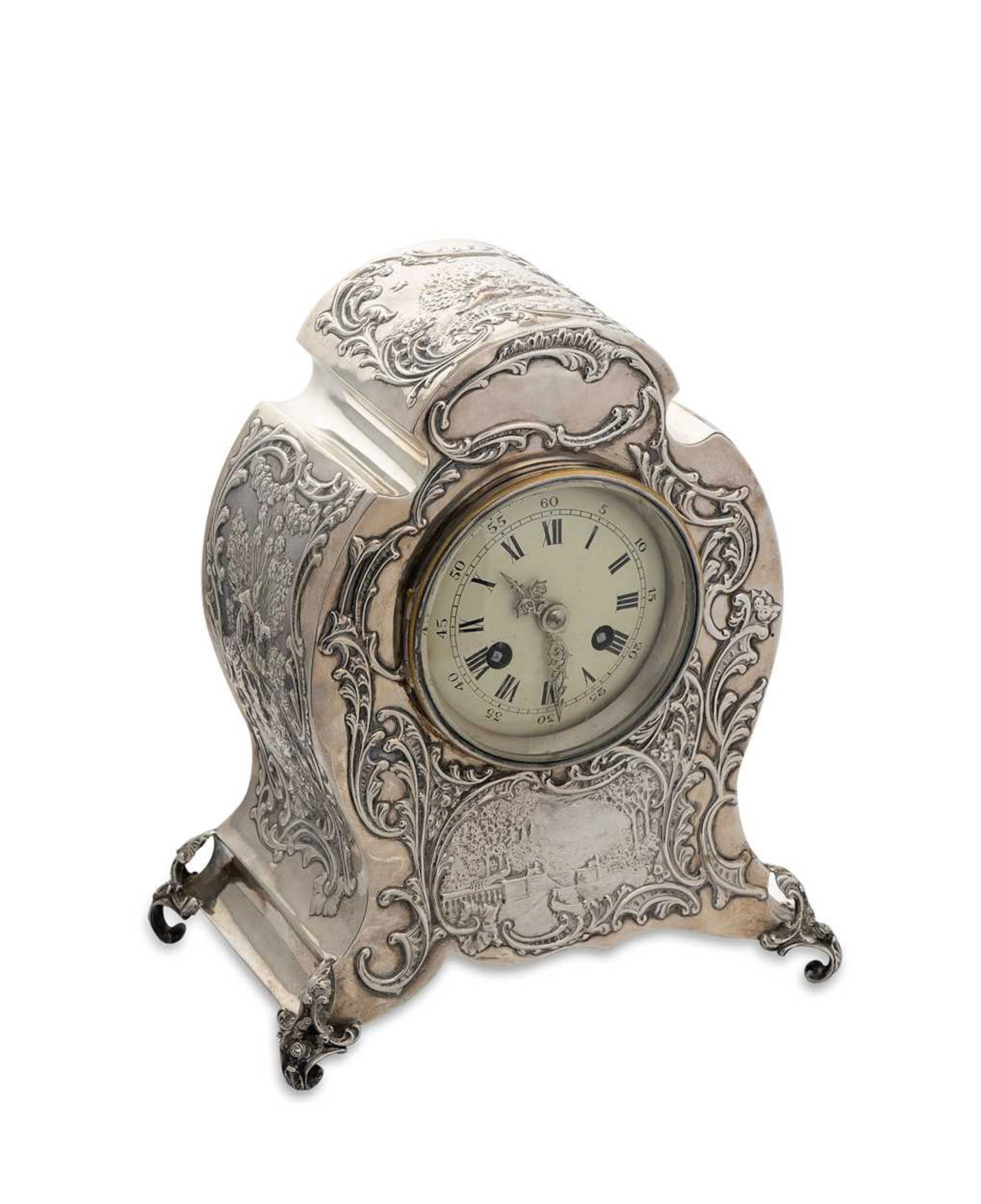A Victorian silver cased table clock