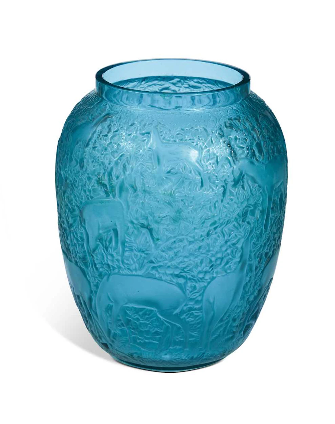 Biches, a Lalique frosted and polished glass vase