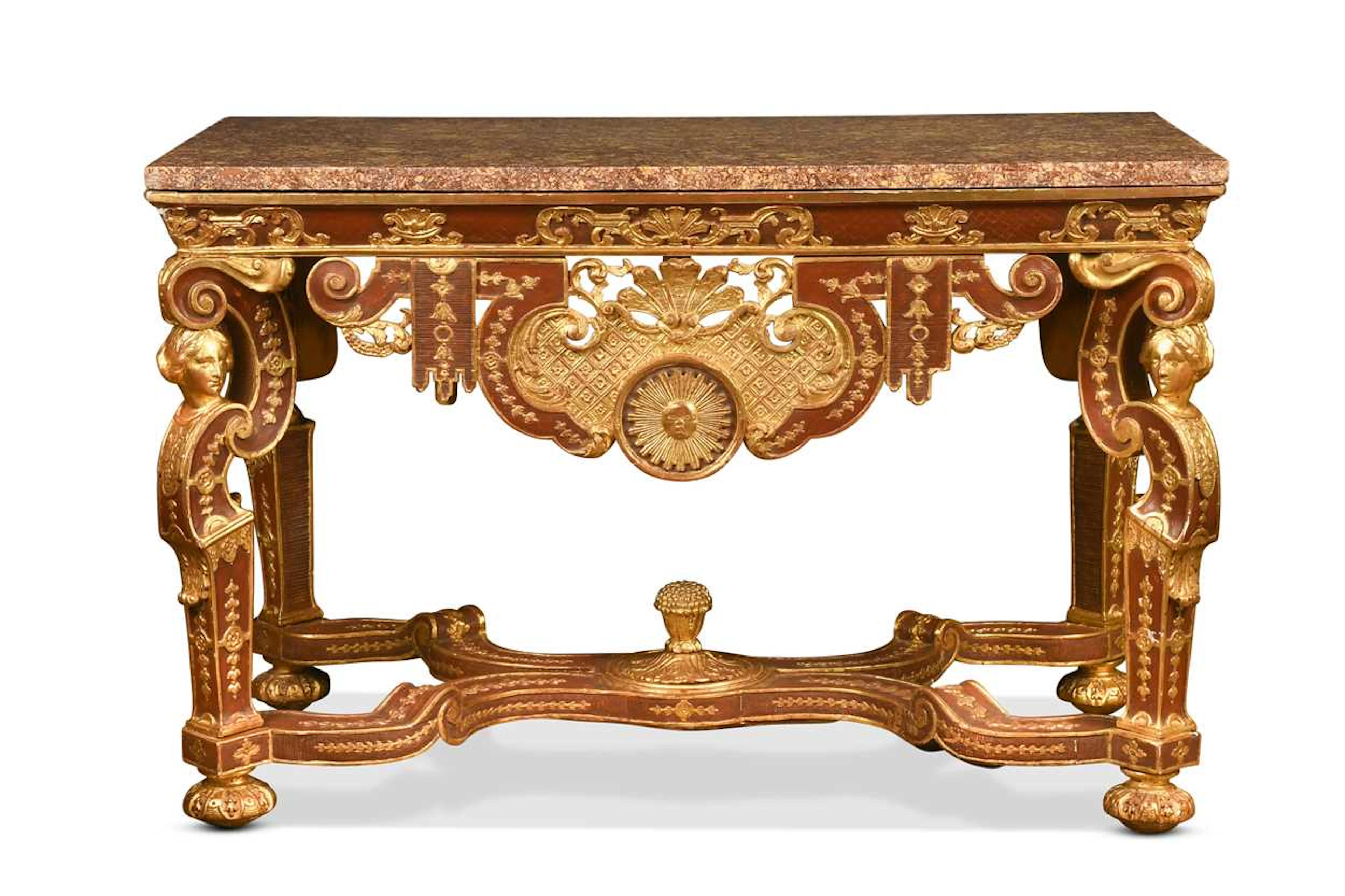 A Louis XV style carved wood and gilded console table, 19th century