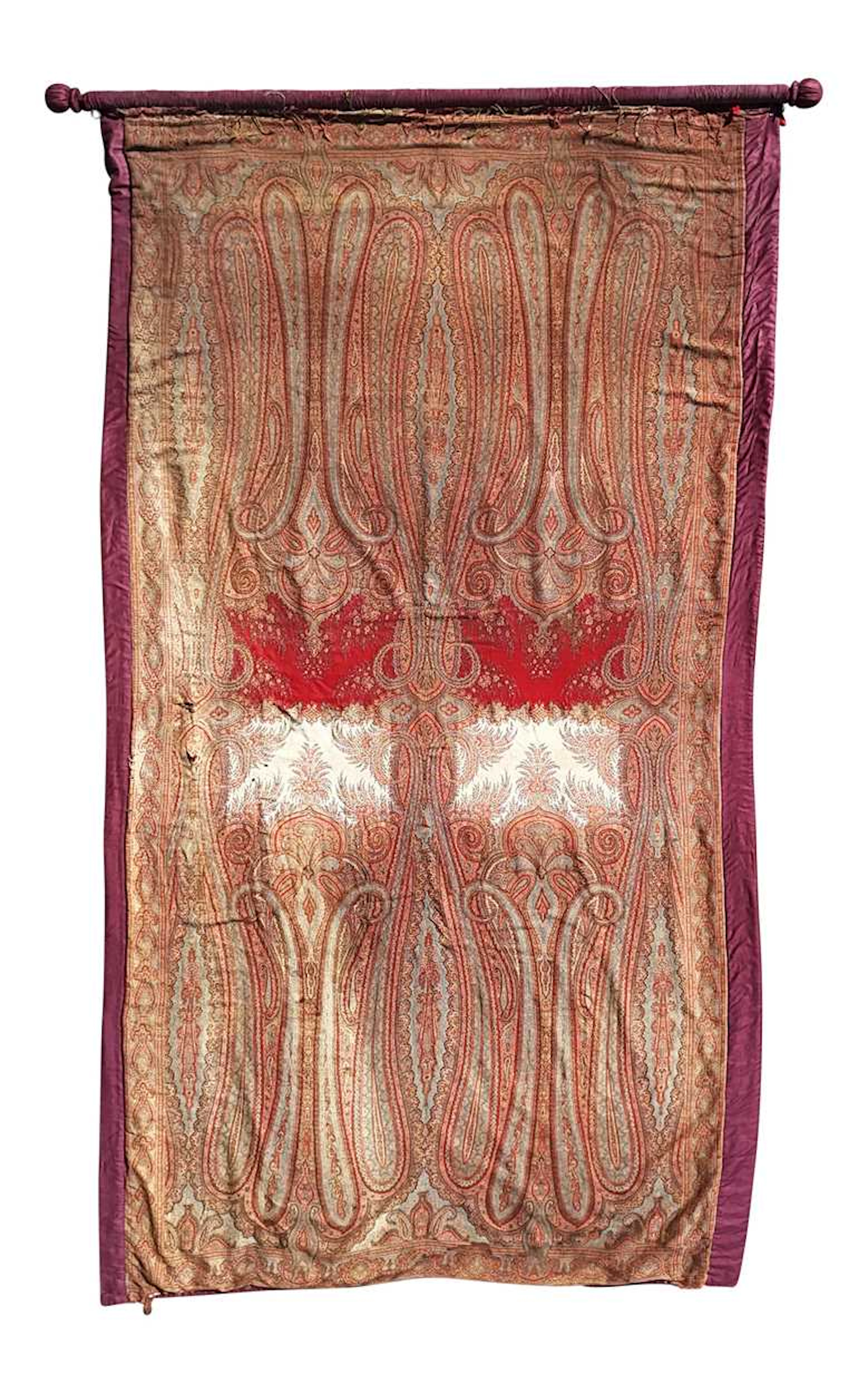 A pair of woven woollen paisley festoon or Austrian blinds, circa 1980