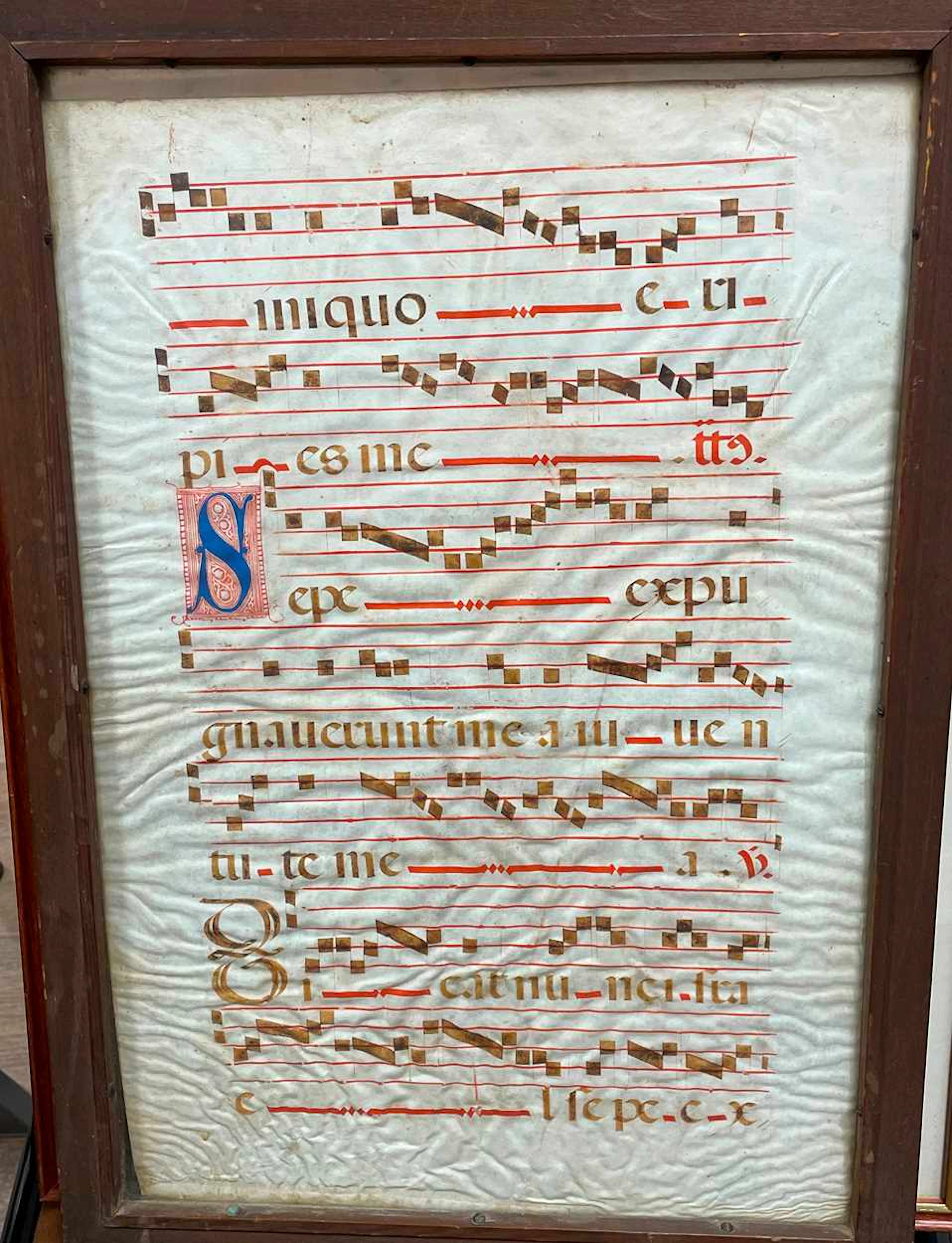 A manuscript musical chant vellum leaf, early 16th century