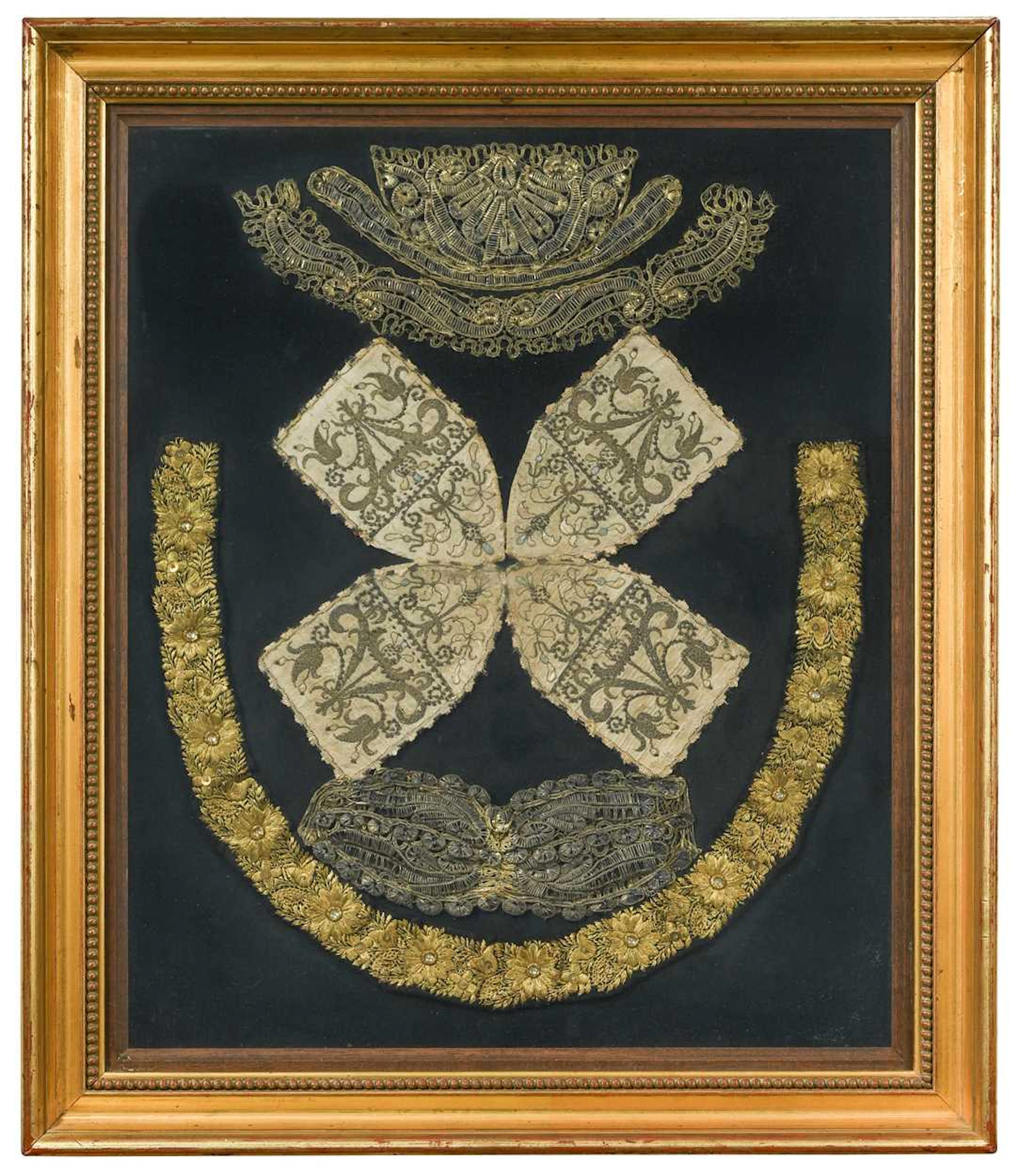 A selection of early textile and embroidery fragments, late 16th or