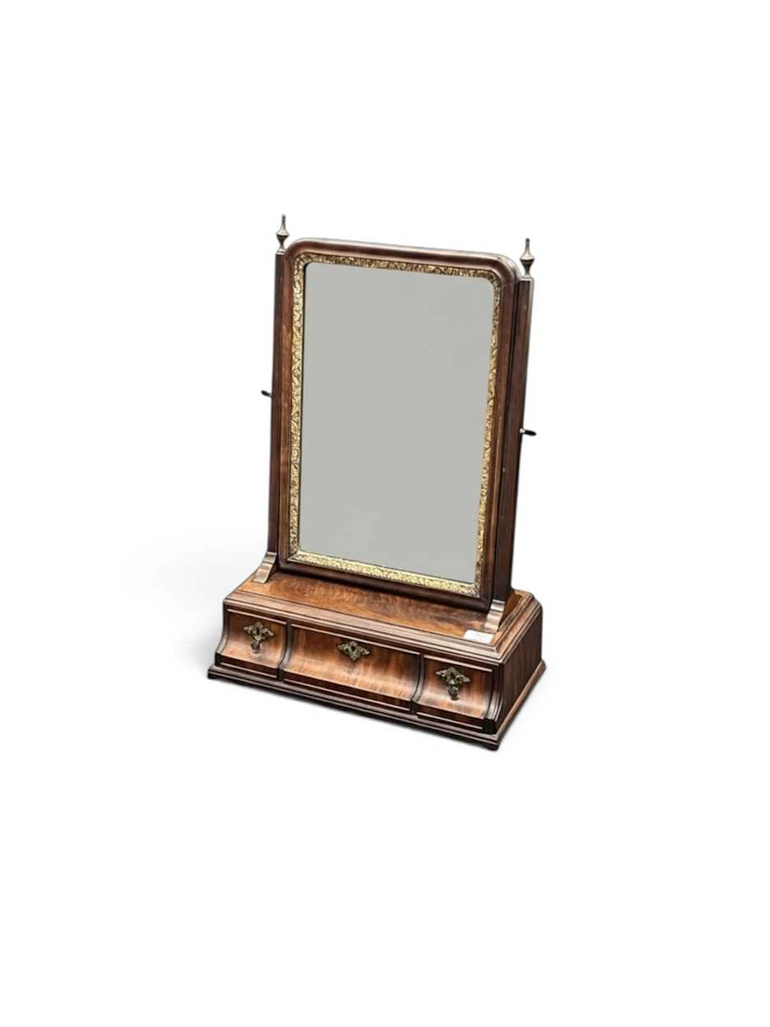 18th century dressing mirror on three drawer base