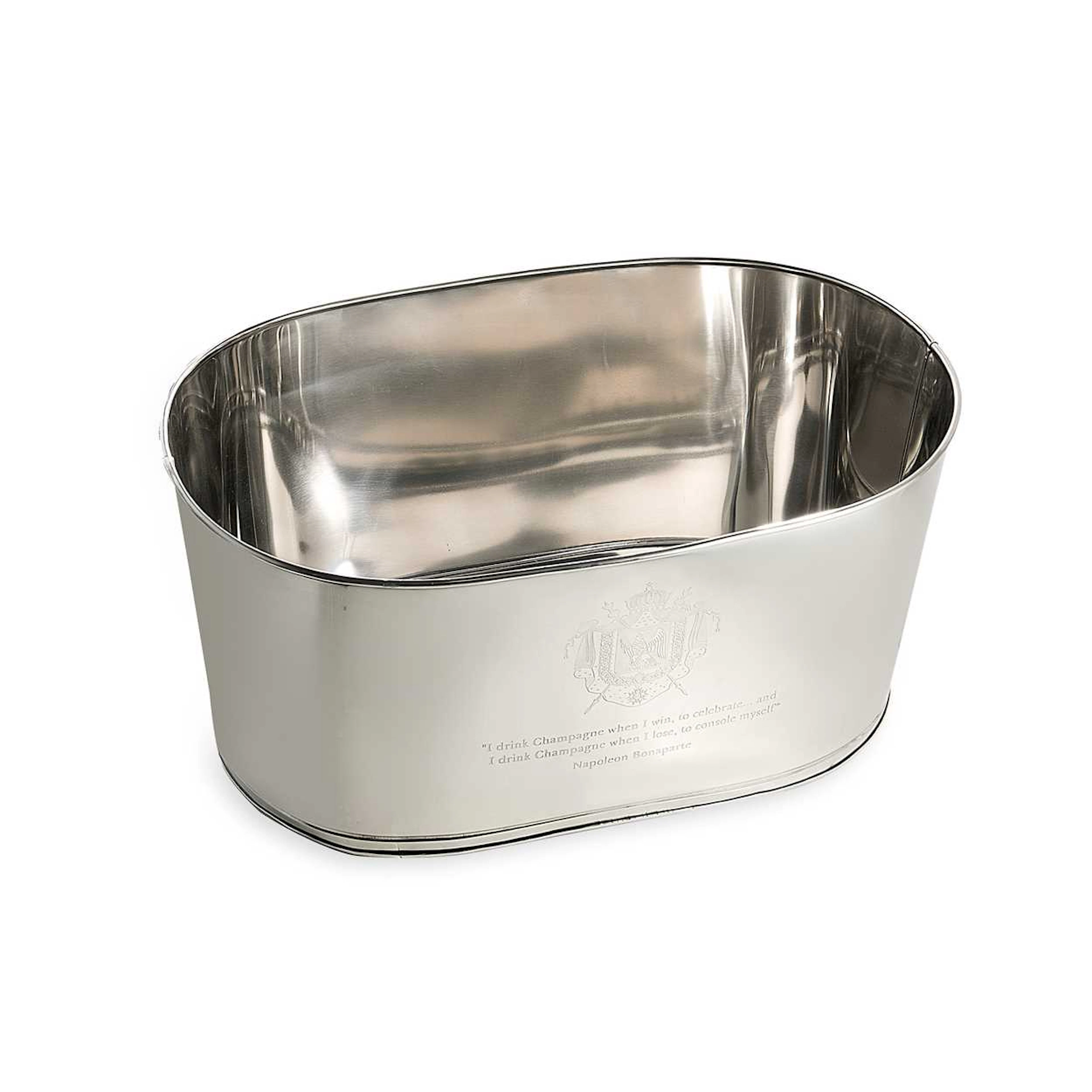 A modern white metal champagne bath