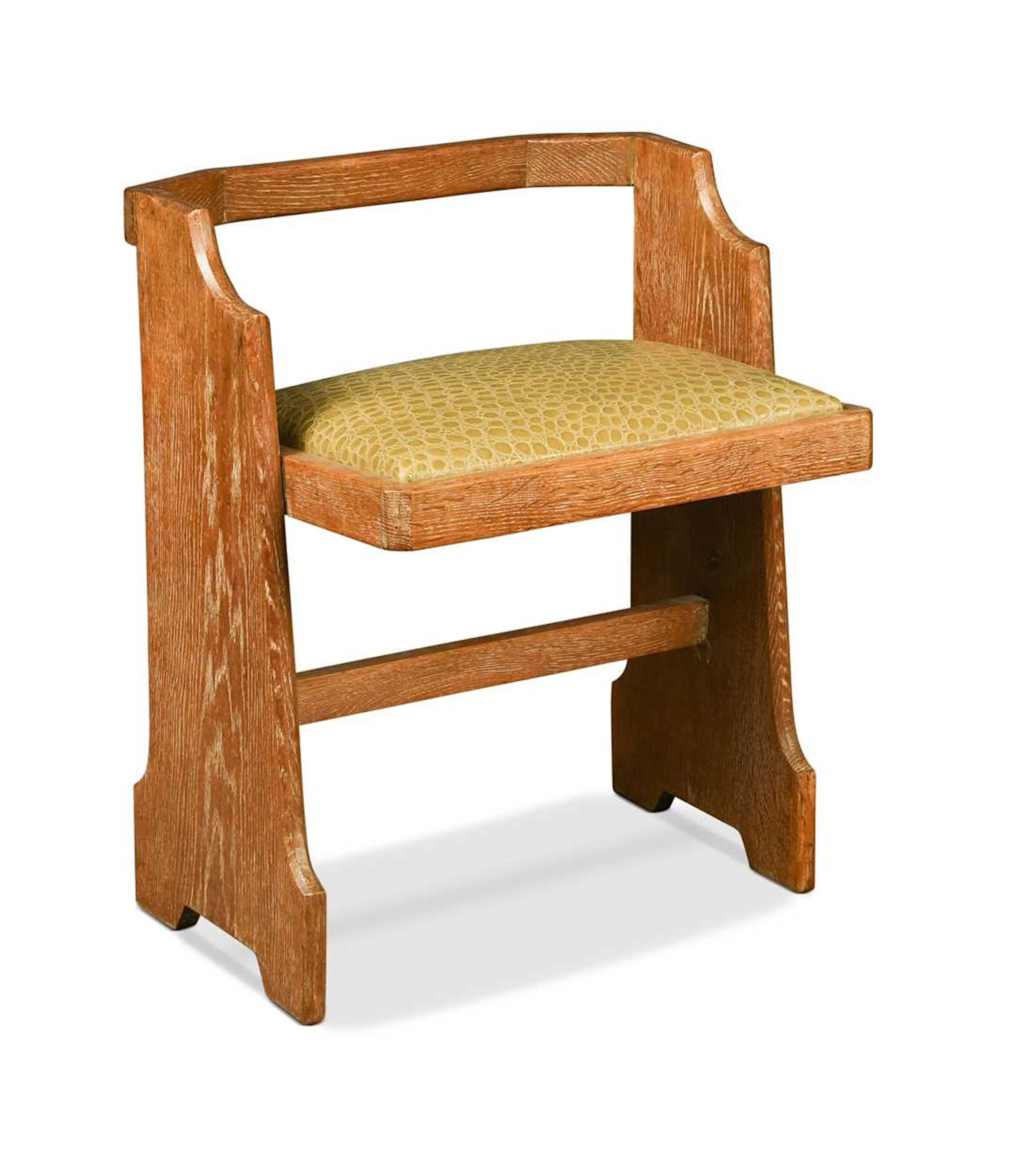 An Art Deco limed oak low back stool