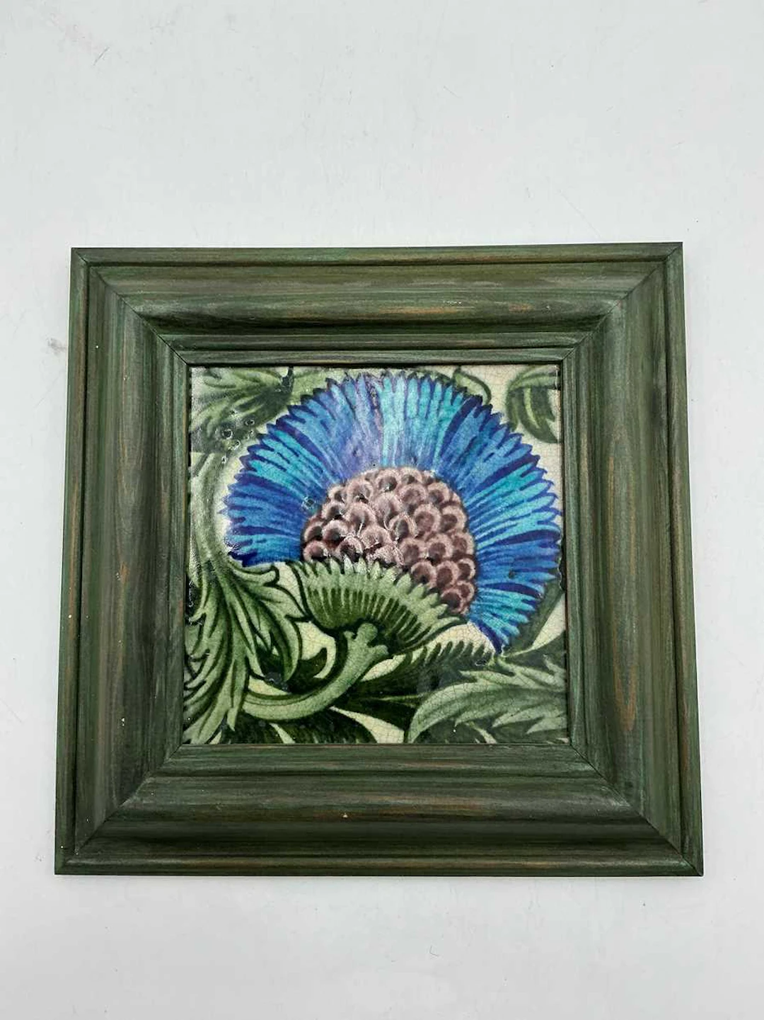 William de Morgan framed cornflower tile