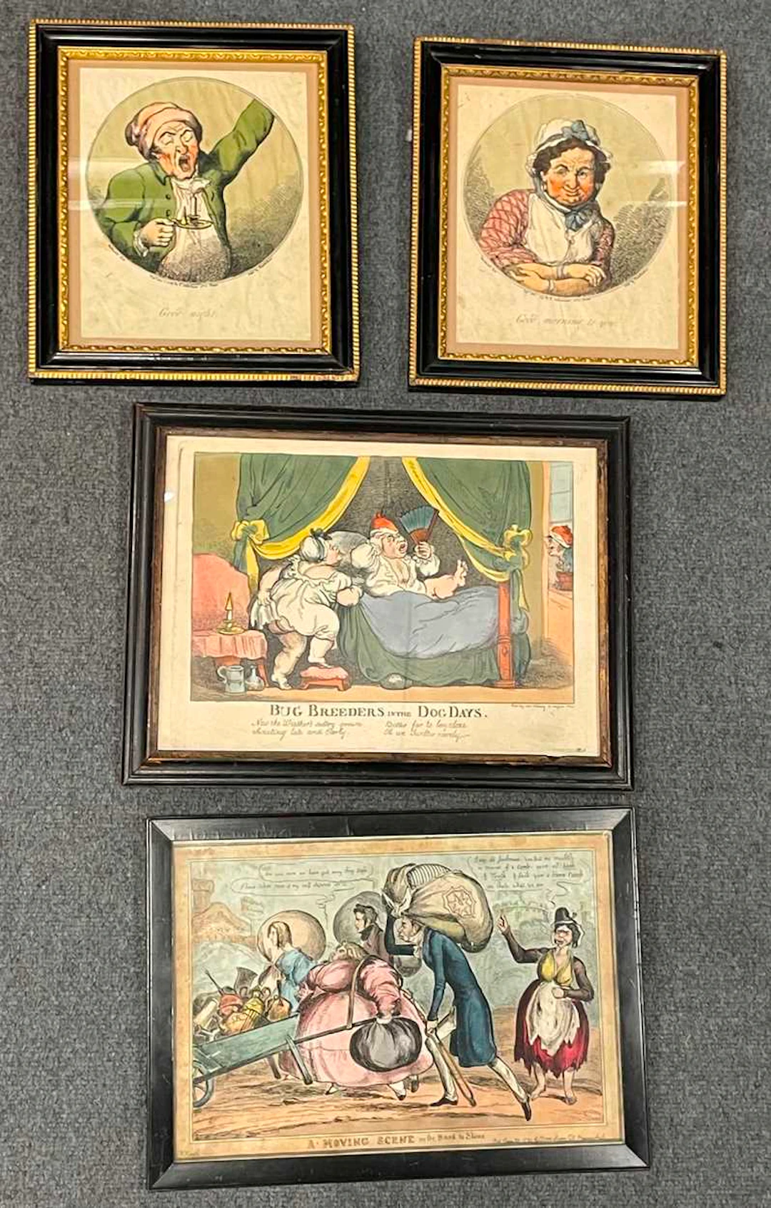 Four 18th-19th century coloured engravings to include...