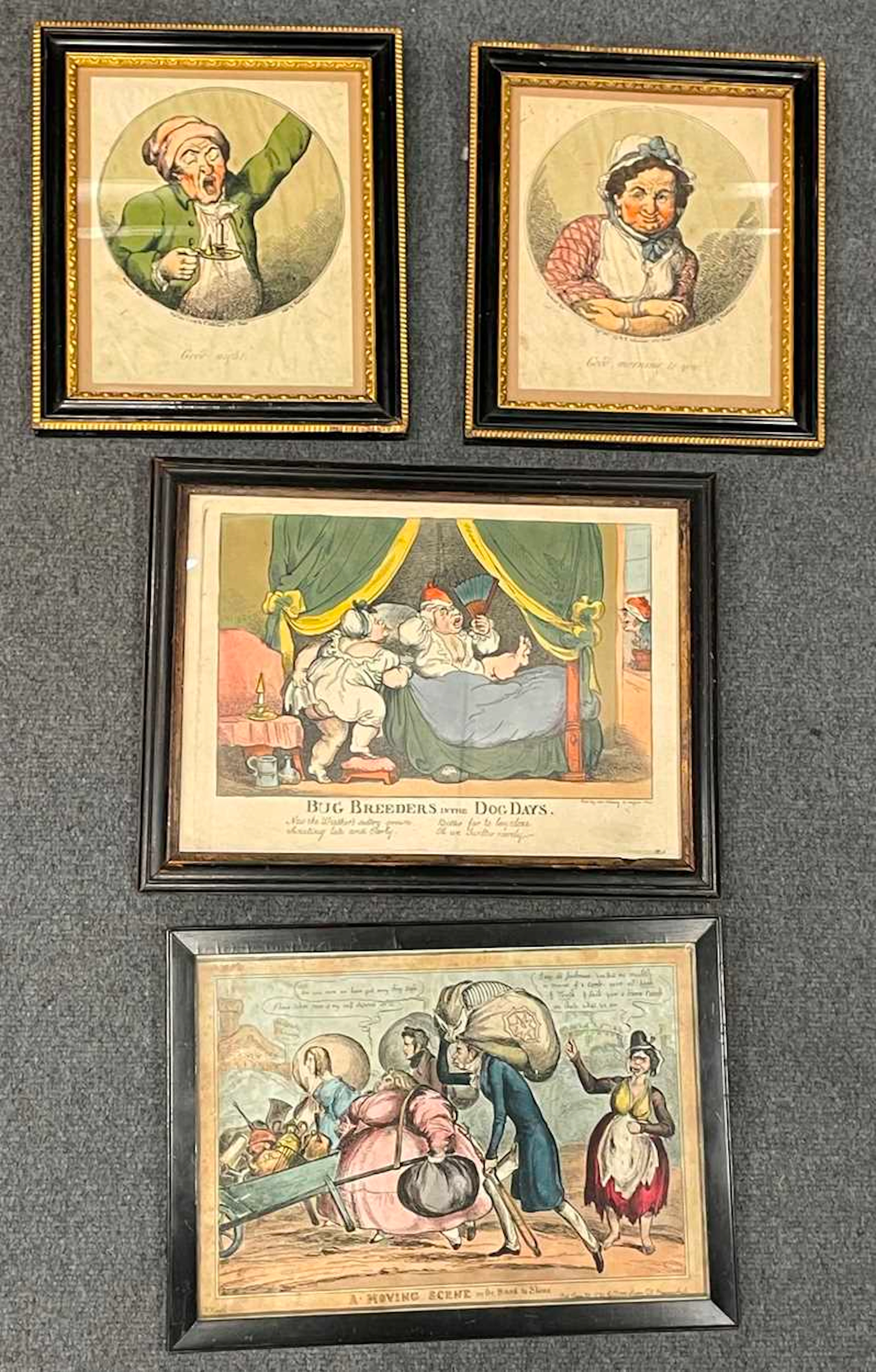 Four 18th-19th century coloured engravings to include...