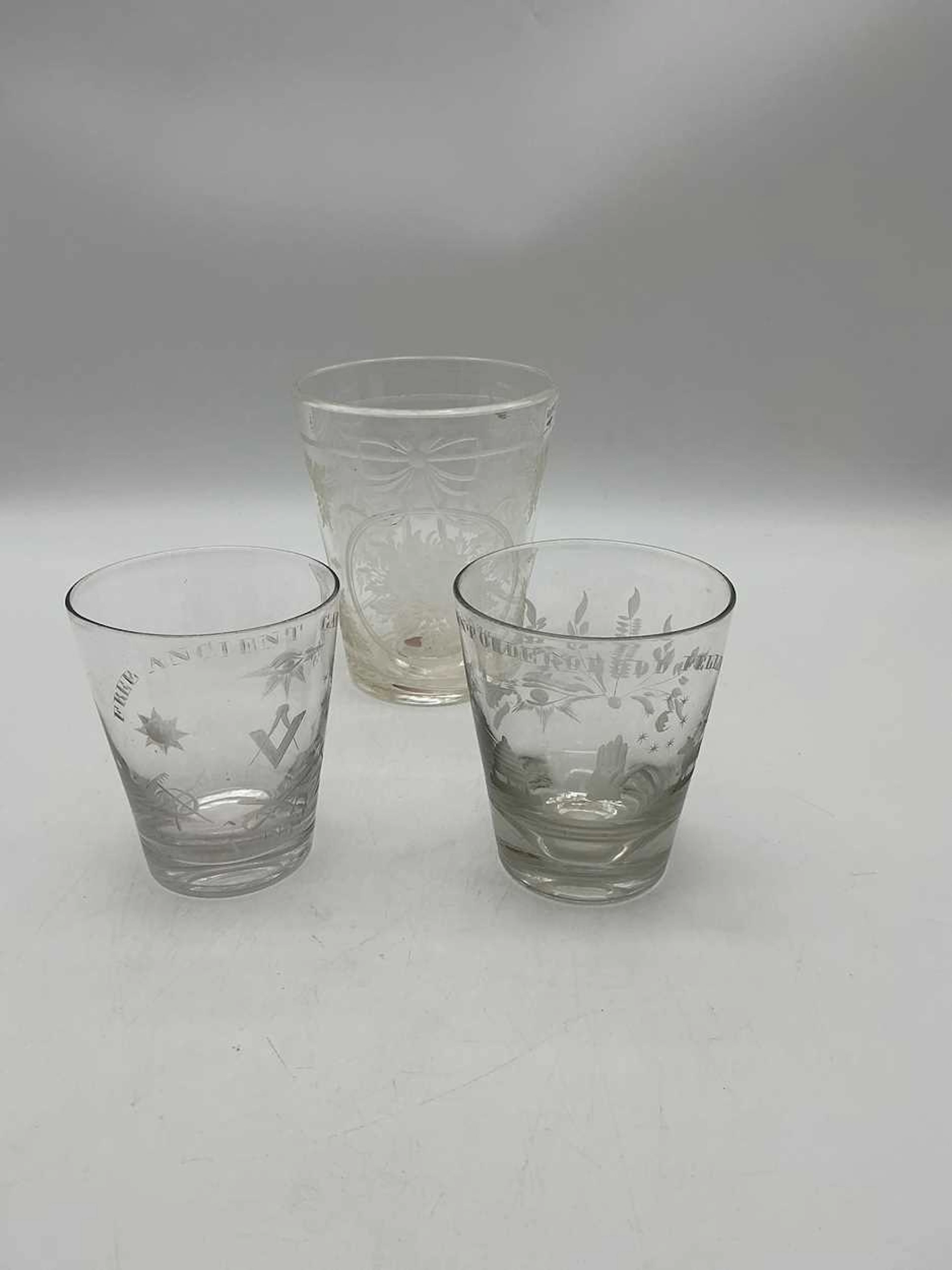 A trio of 19th century rinsers with etched decoration