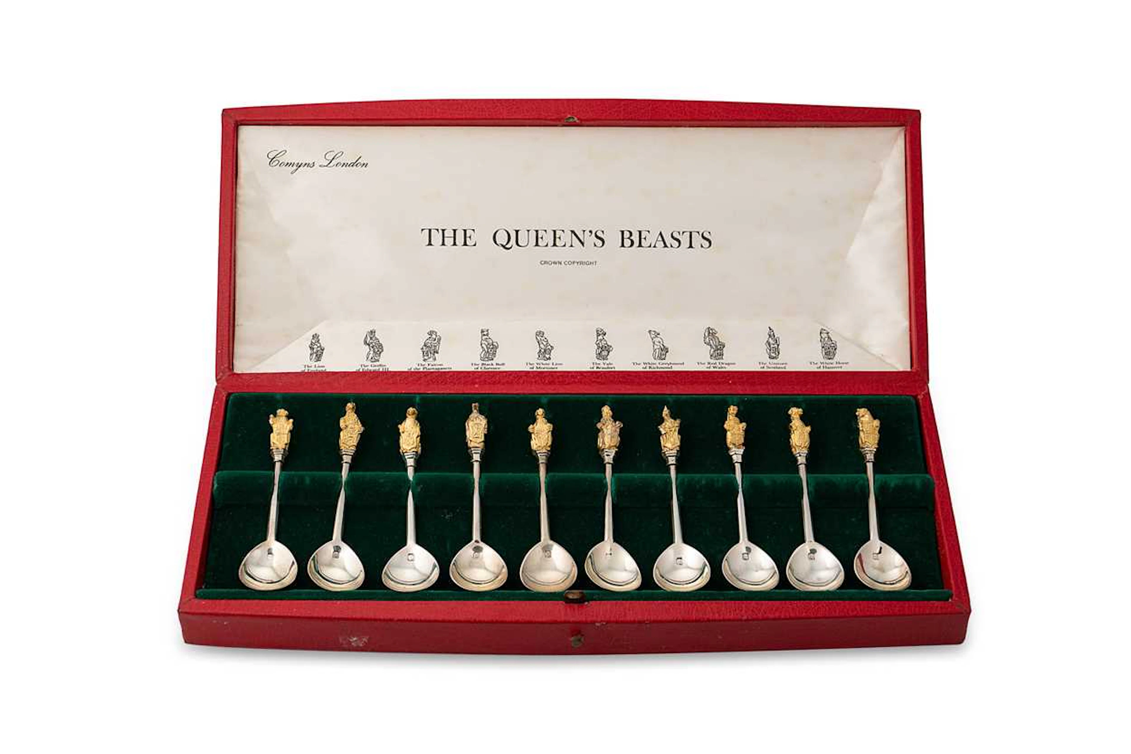 'The Queen's Beasts' - A set of ten Elizabeth II silver parcel gilt spoons
