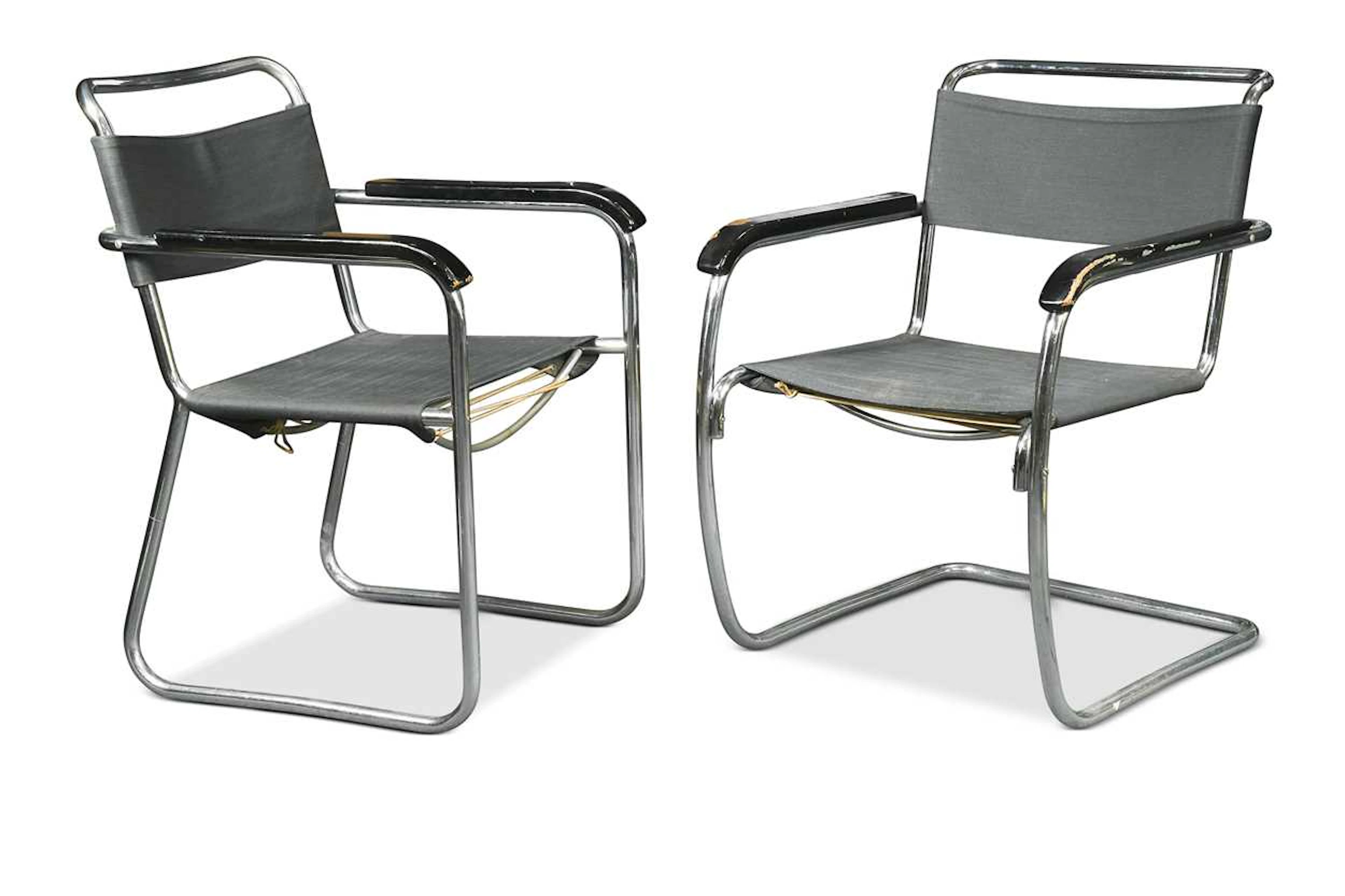 Two Bauhaus style tubular steel chairs