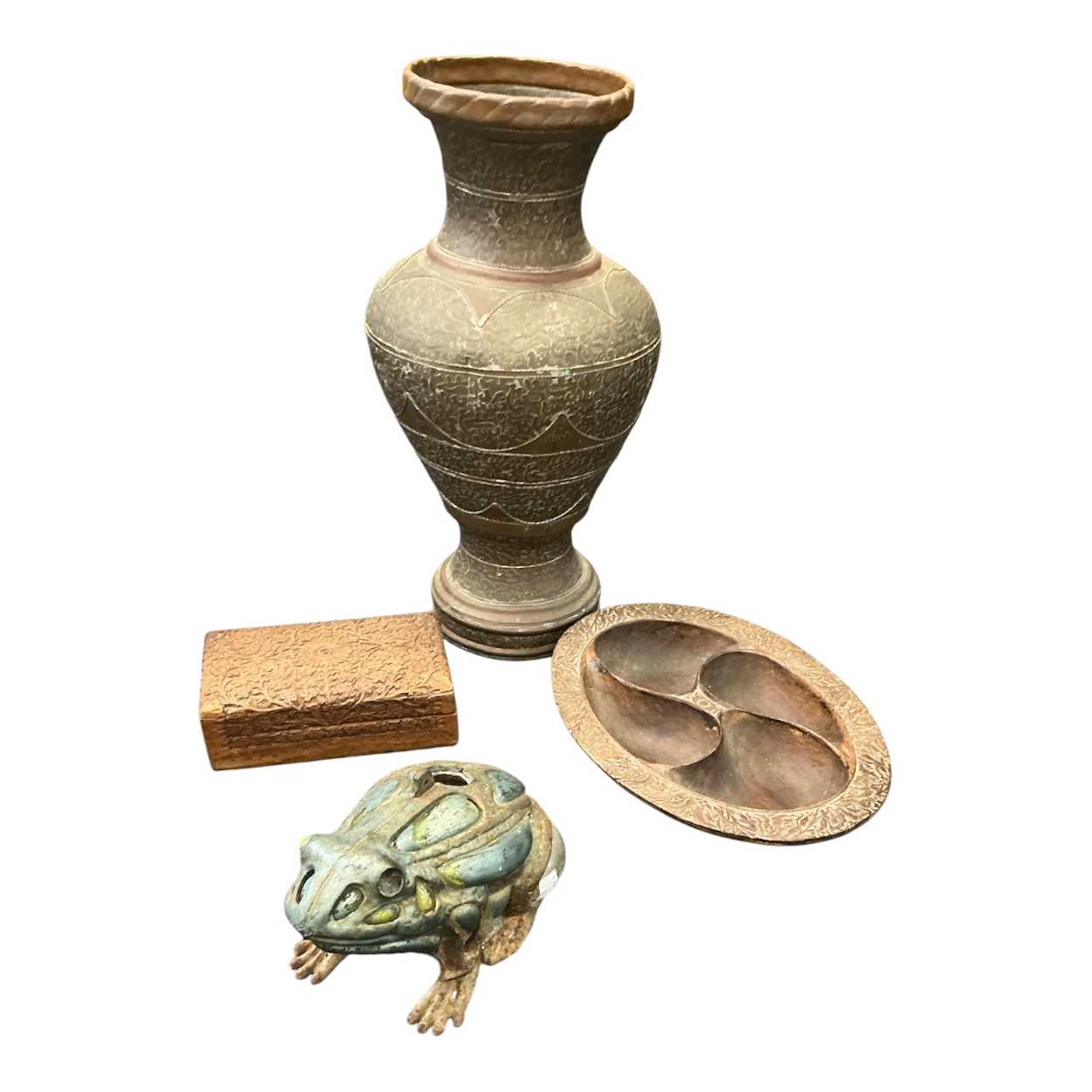 An Indian carved sandalwood box decorated with flowers