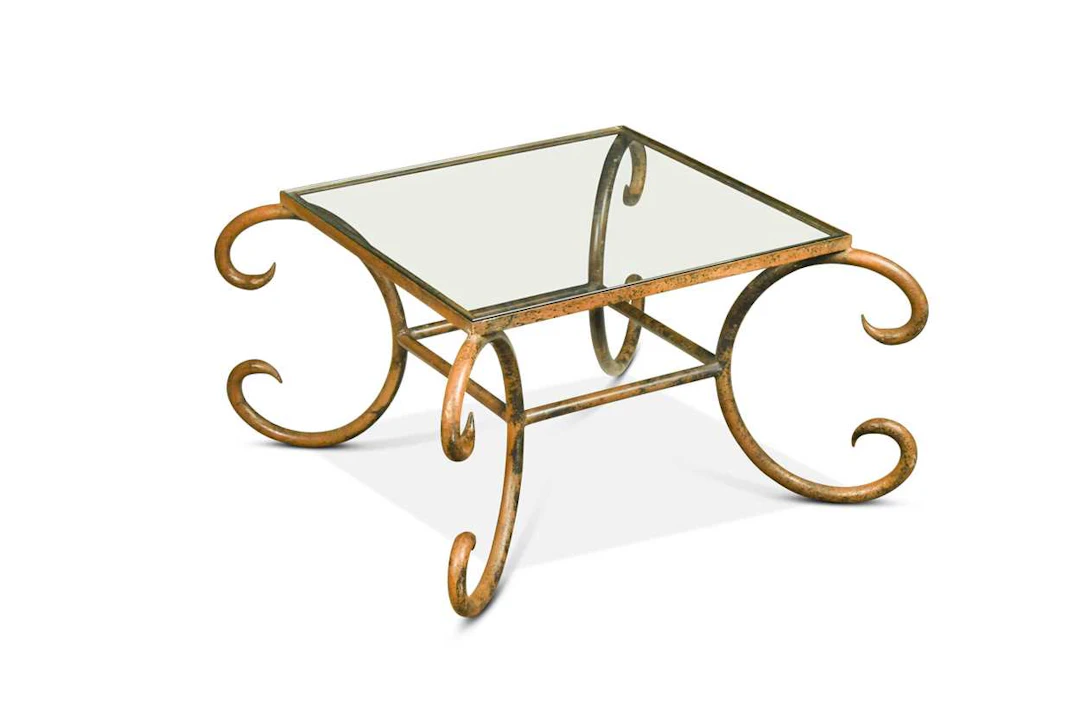 A contemporary bronze-patinated wrought iron coffee table