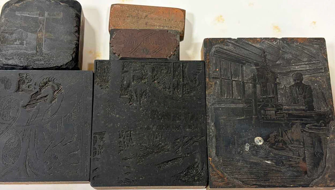 Five various carved woodblocks for printing