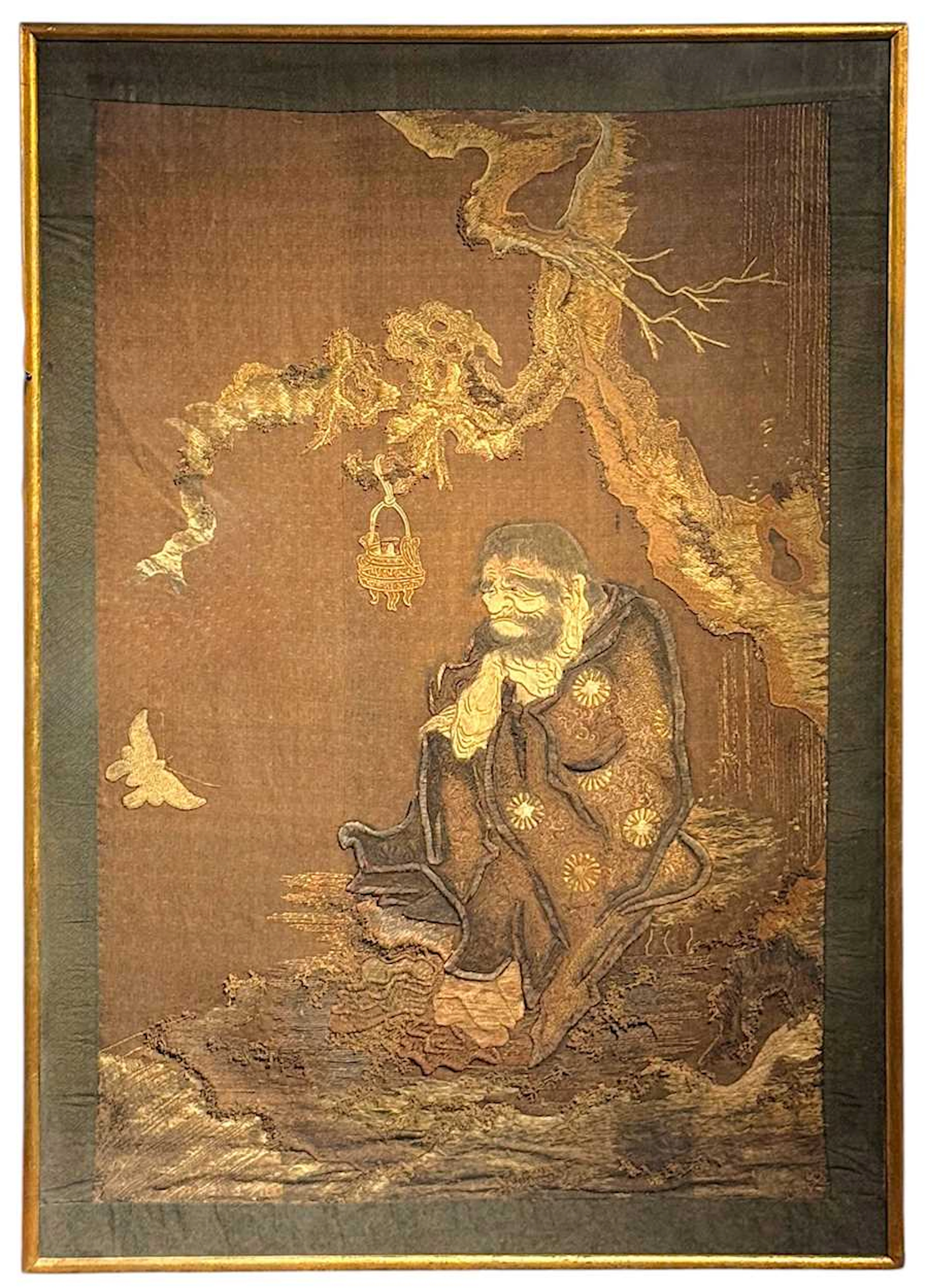 A Japanese silk embroidery, Meiji period
