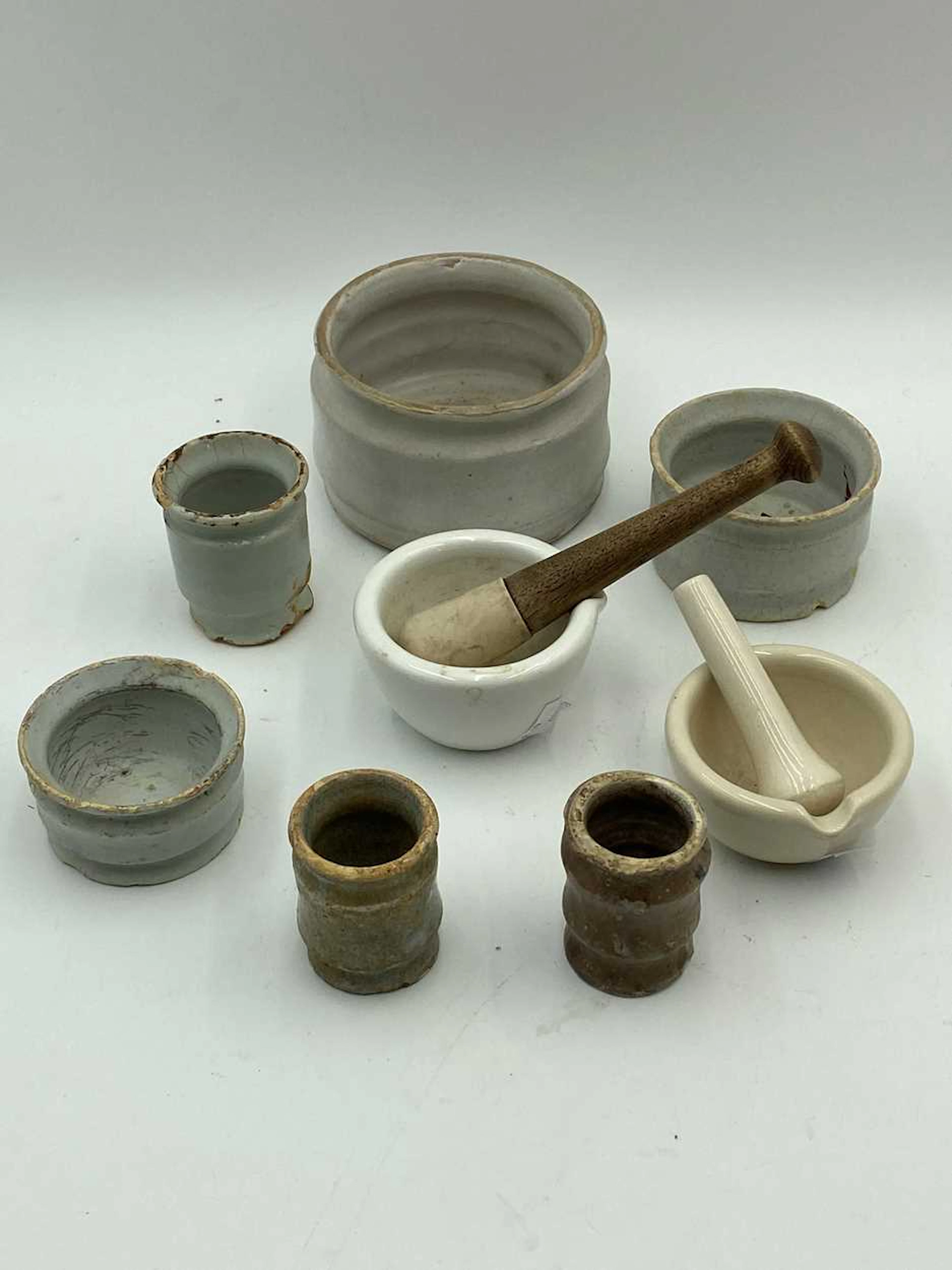 Collection of six interesting tin glazed jarlets or...