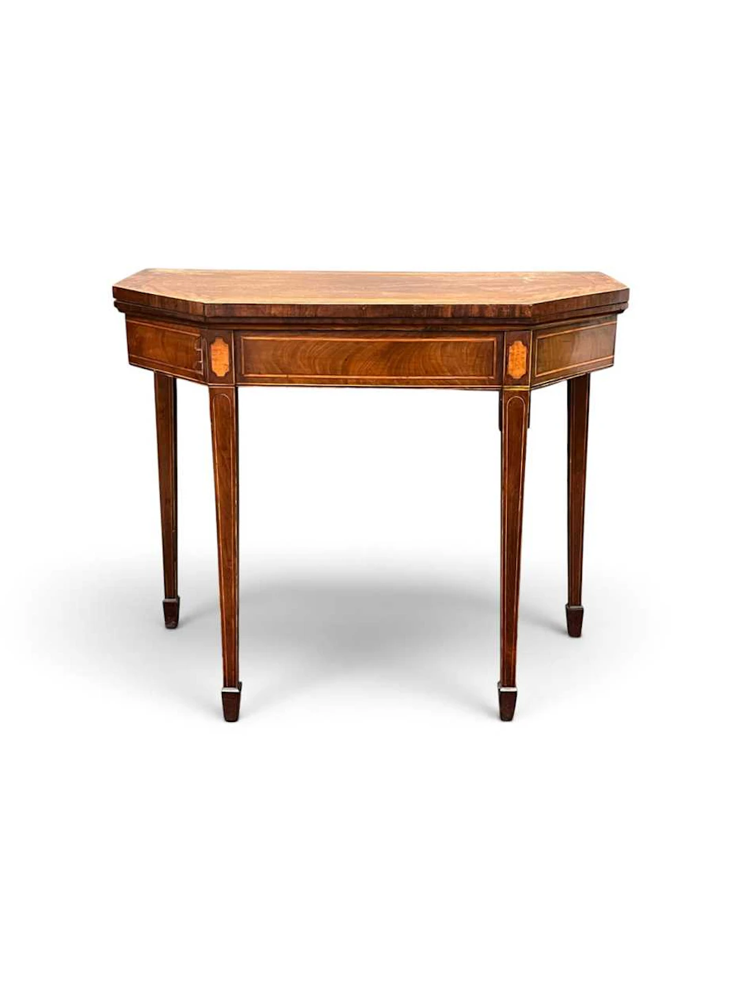 A George III mahogany and satinwood crossbanded card table