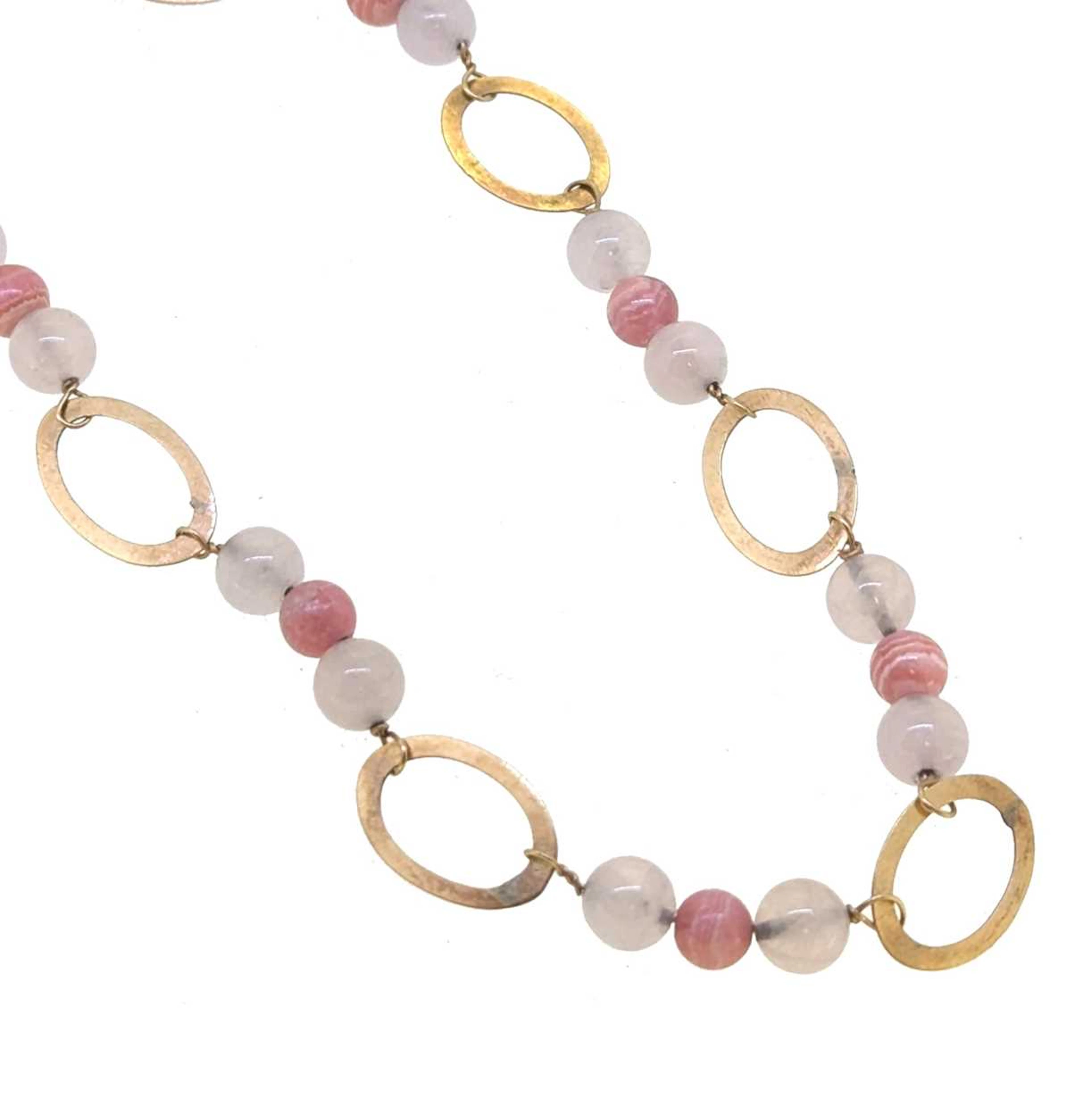 A 9ct gold rose quartz and rhodochrosite necklace