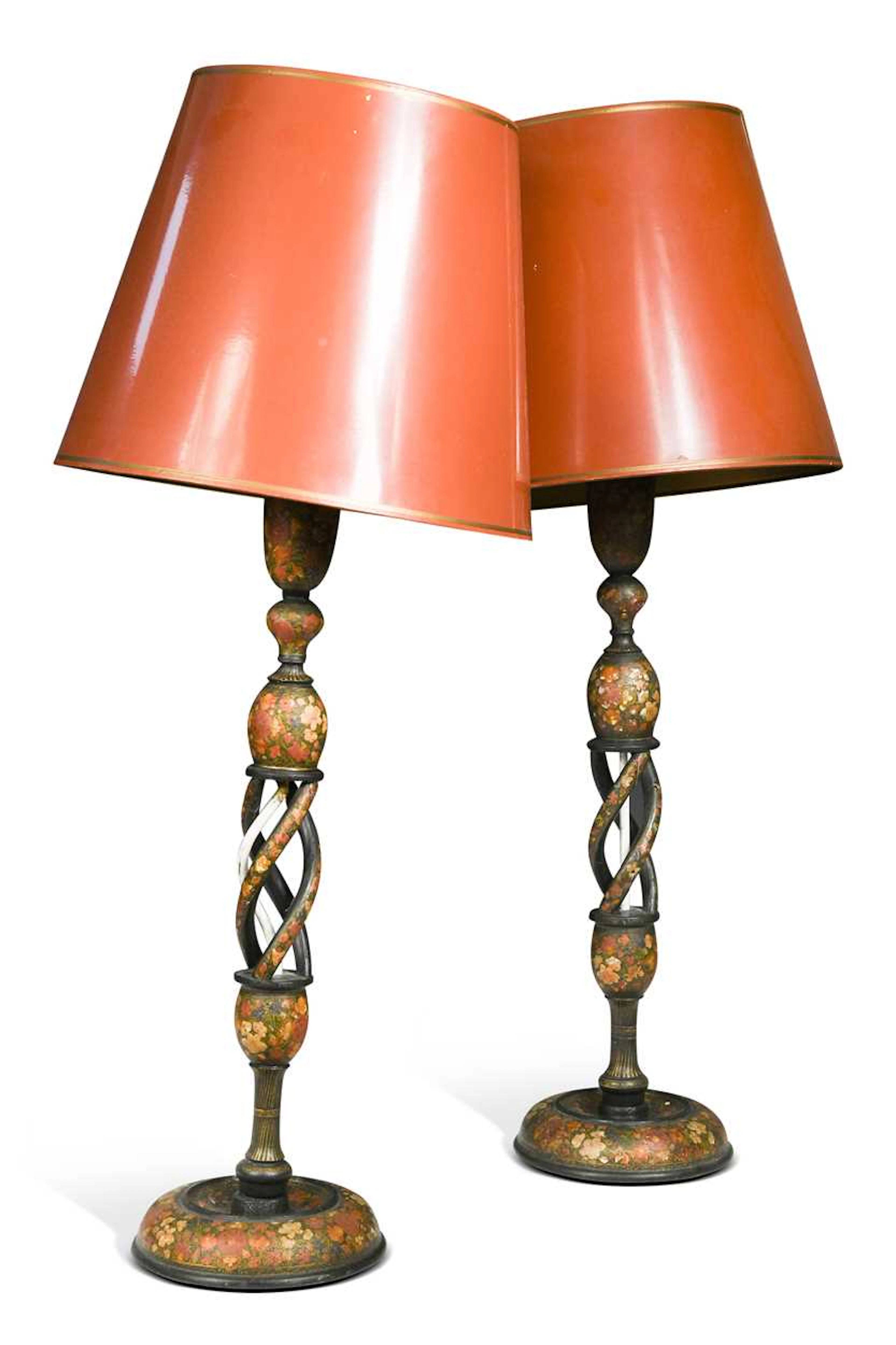 A pair of Kashmiri candlesticks, late 19th century