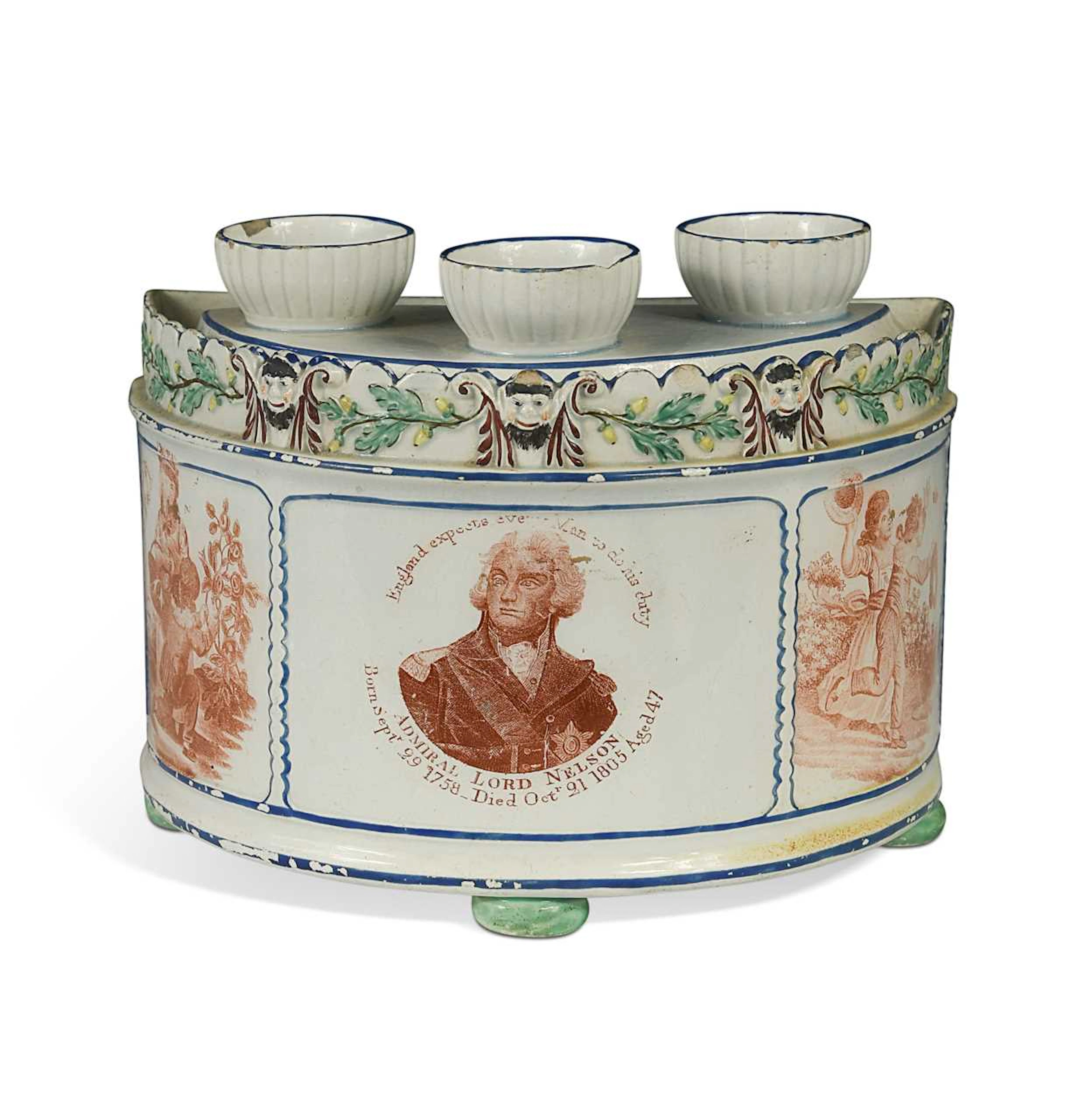 A pearlware commemorative bough pot and cover, 19th century