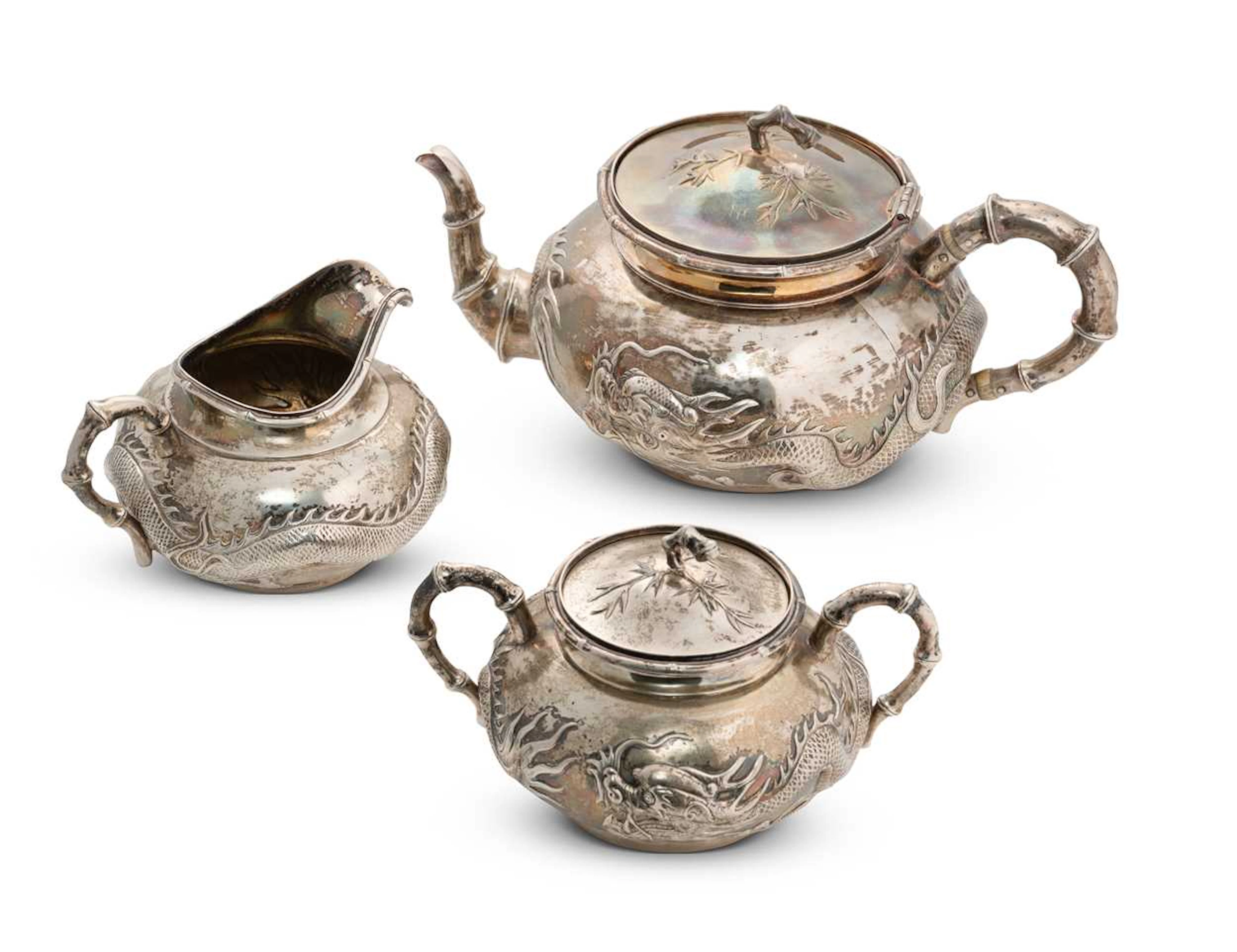 A 19th century Chinese silver three-piece tea set