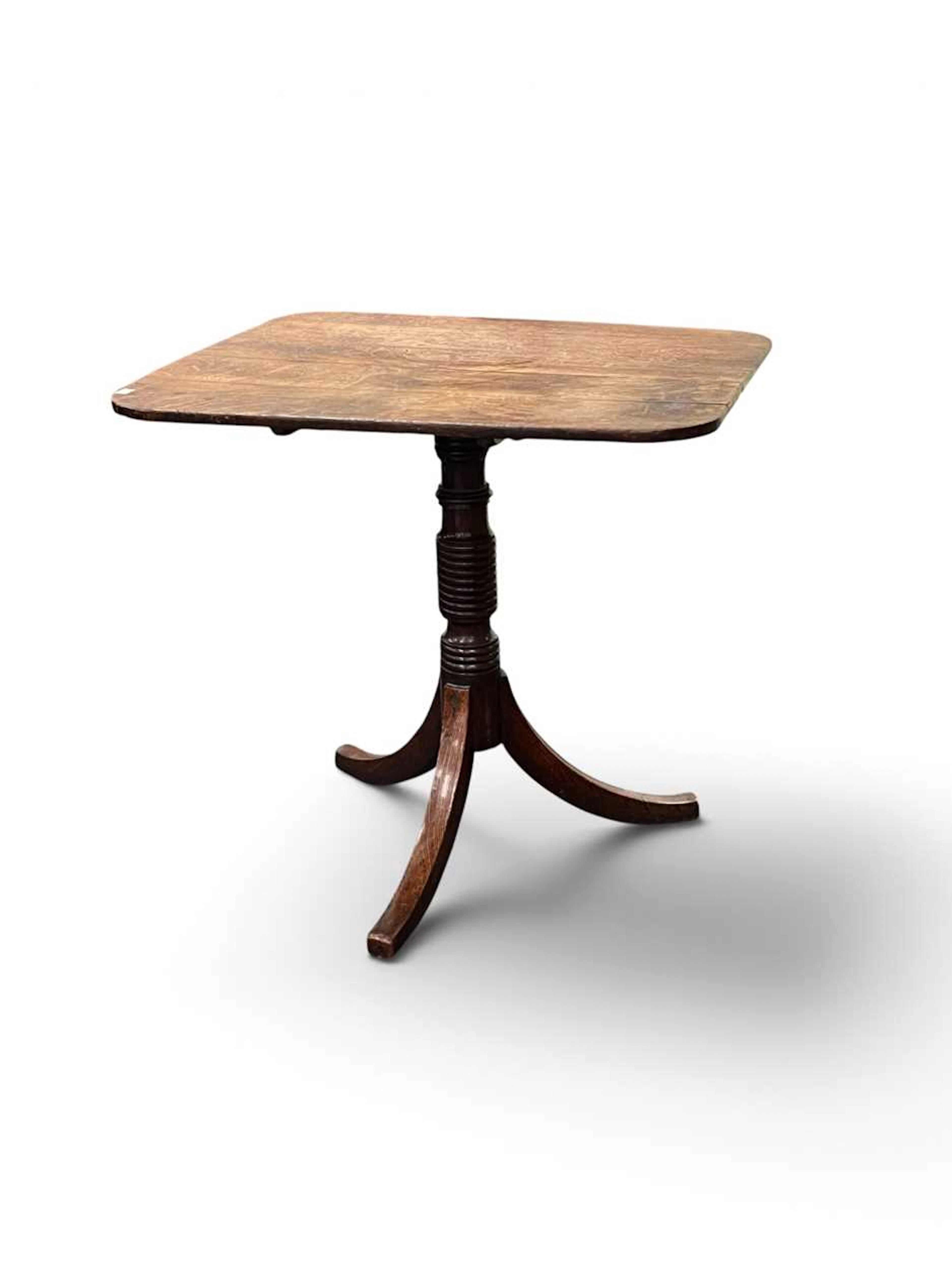 Two oak tripod tables