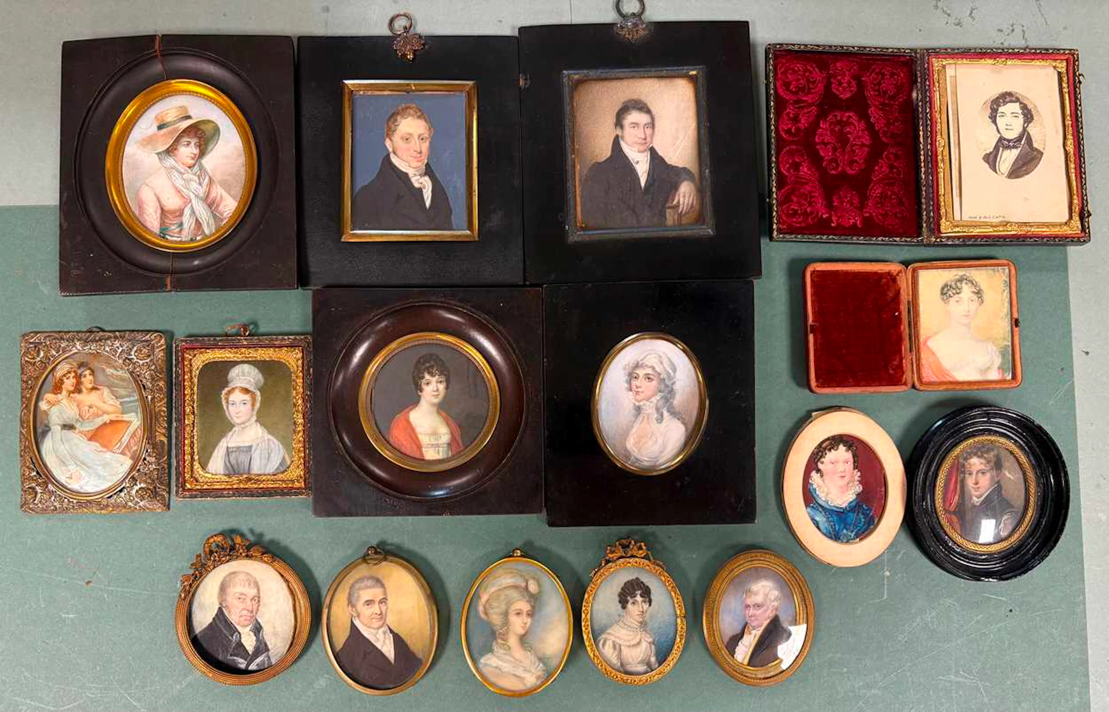 A collection of 15 portrait miniatures, mainly English School, 19th century