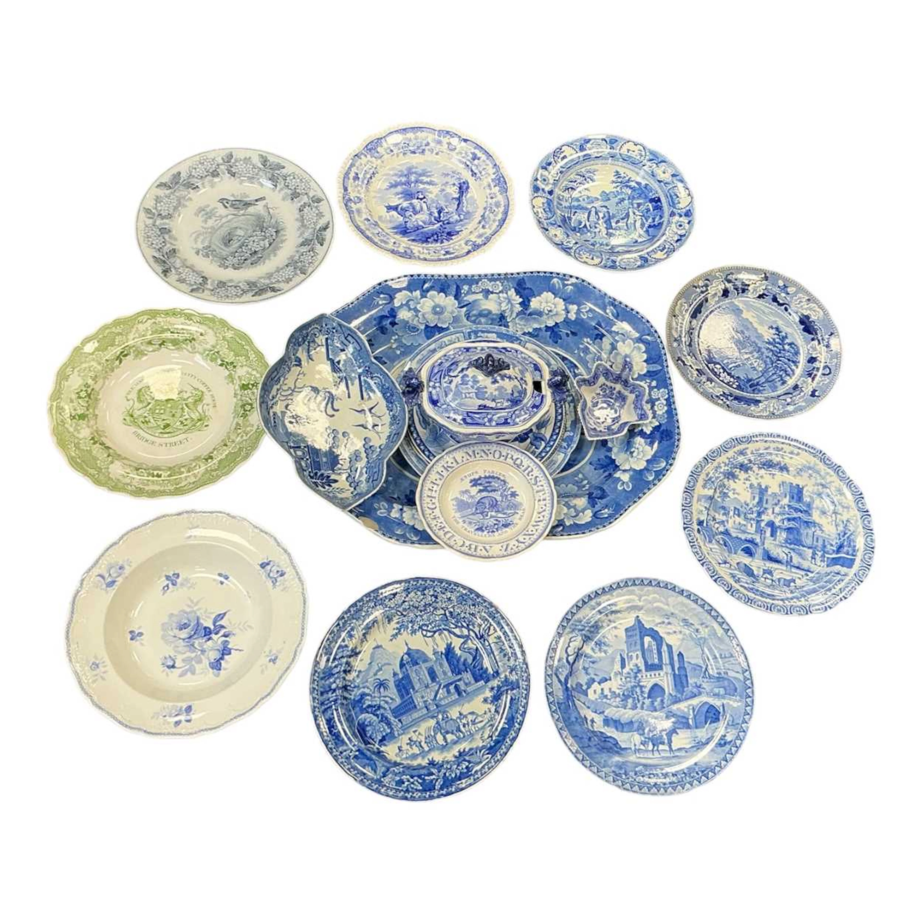 A group of 19th century blue and white transfer printed...