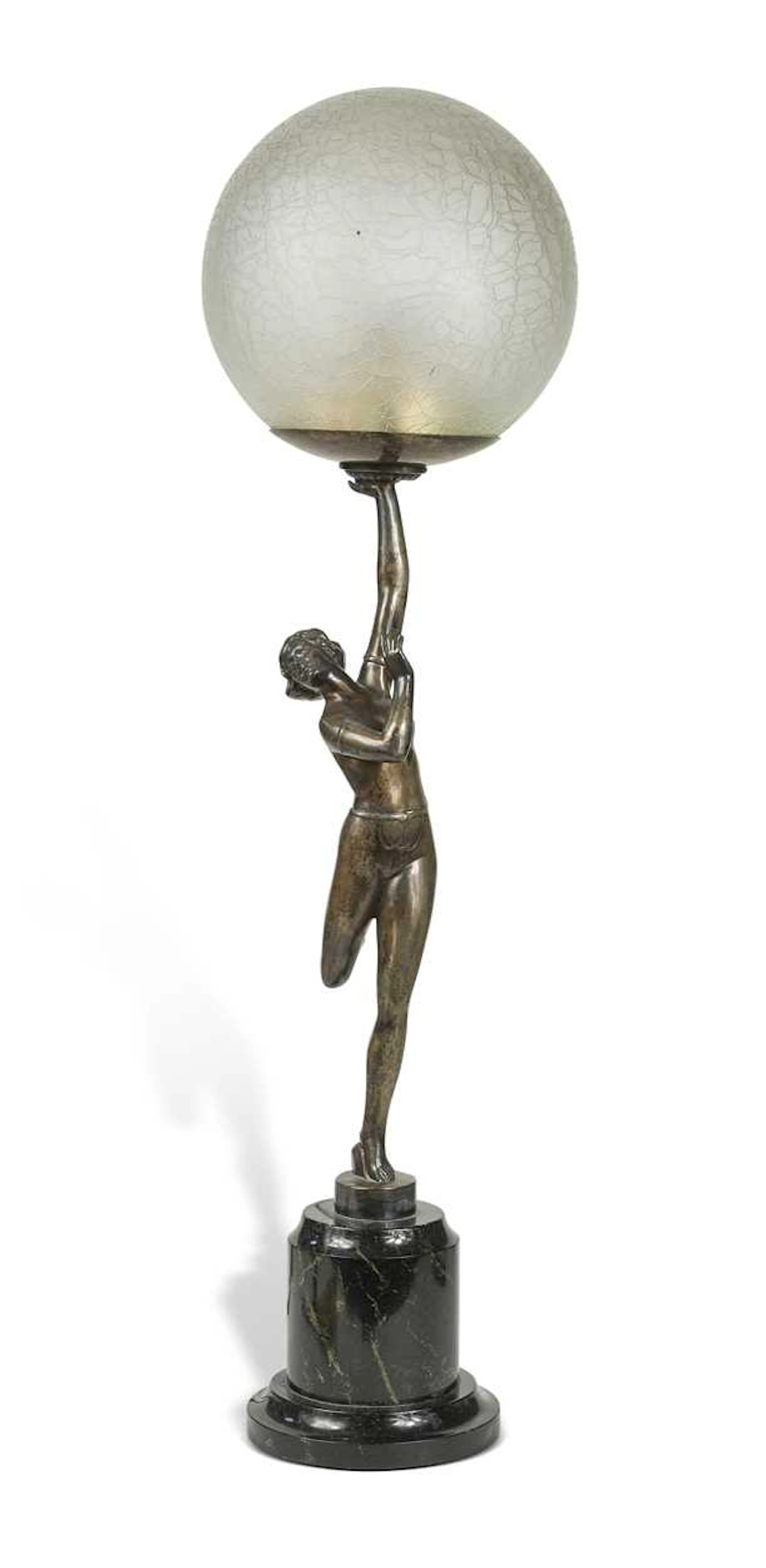 An Art Deco silvered figural table lamp