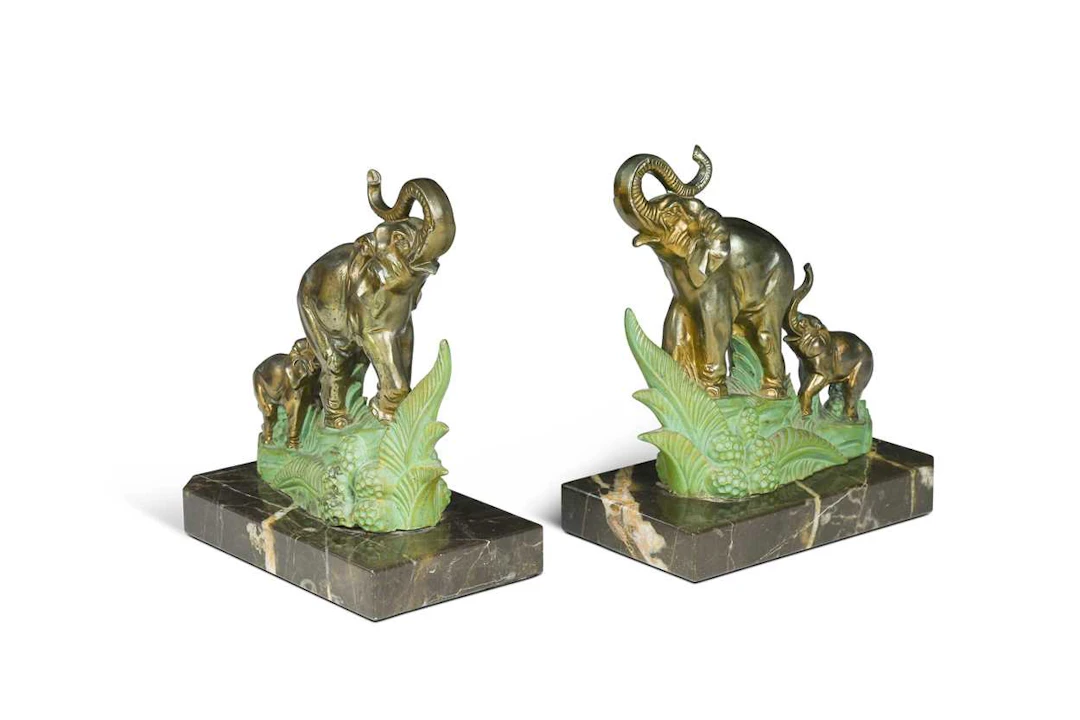 A pair of Art Deco cold-painted bookends