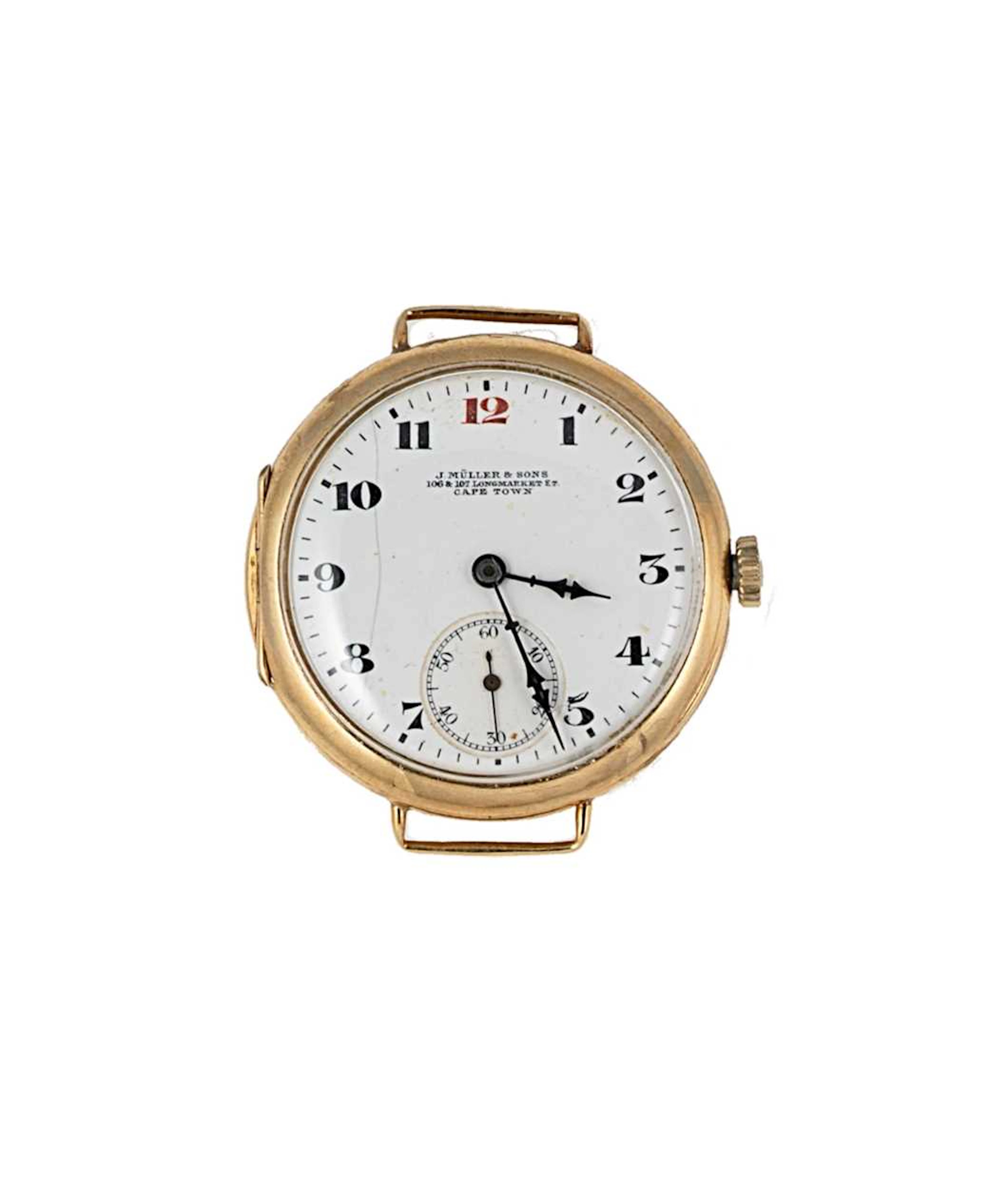 J. Muller & Sons, Cape Town - An early 20th century 18ct gold trench watch