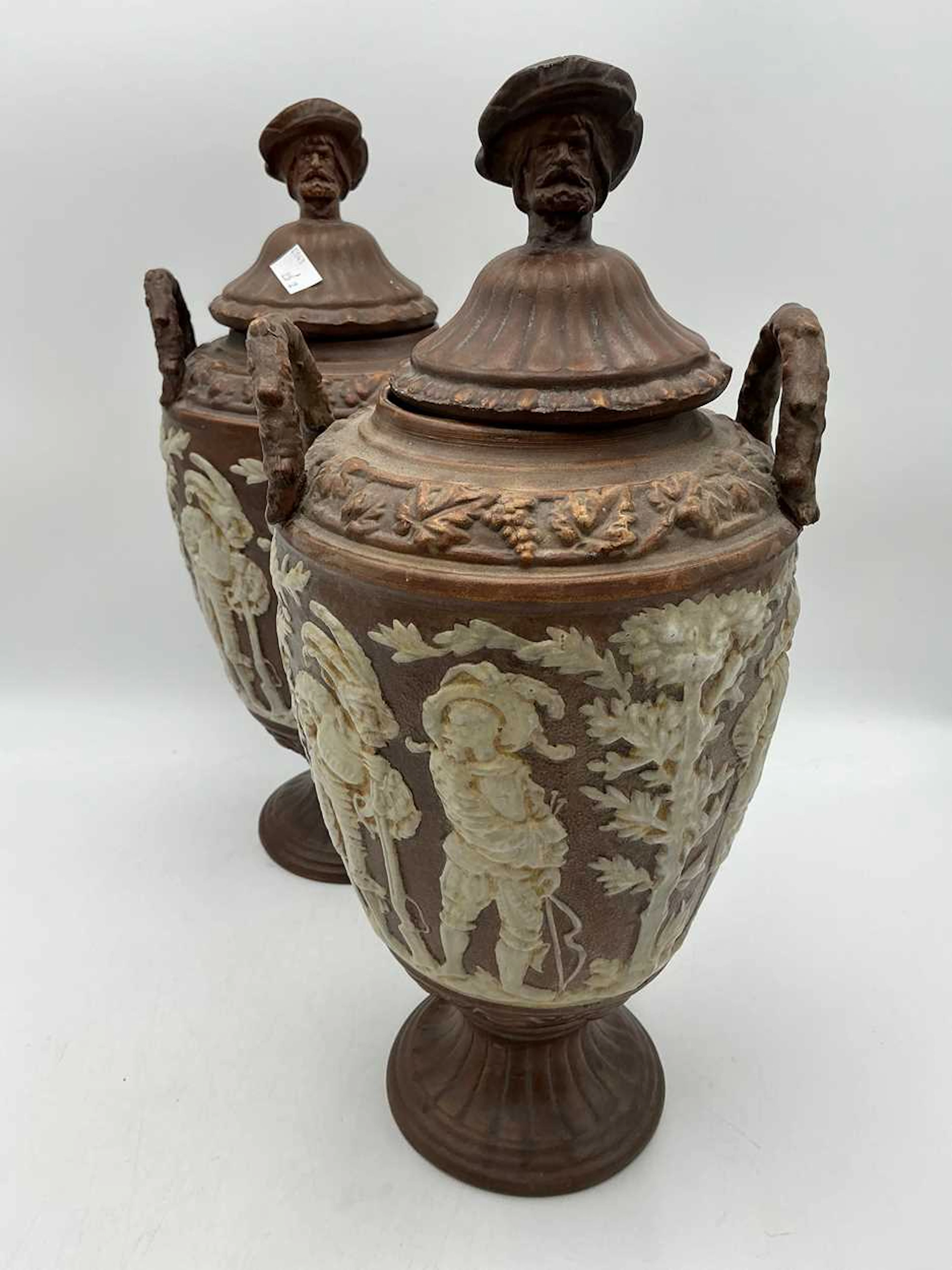 Pair of stoneware lidded pots