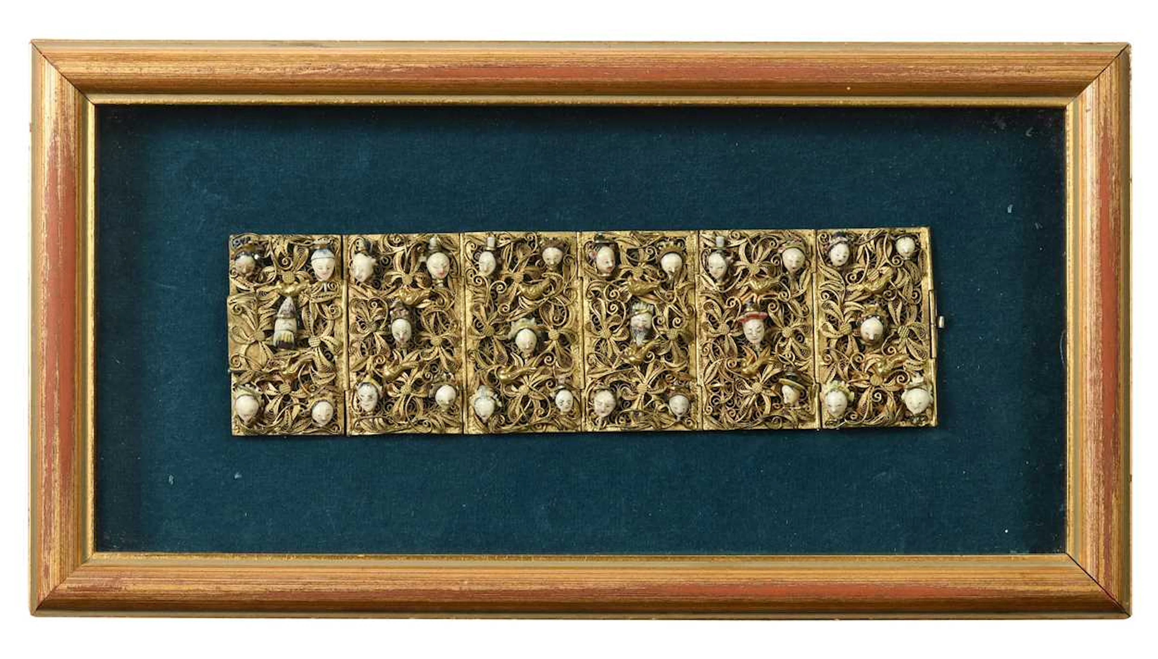 A gilt metal filigree panel bracelet, circa 1900