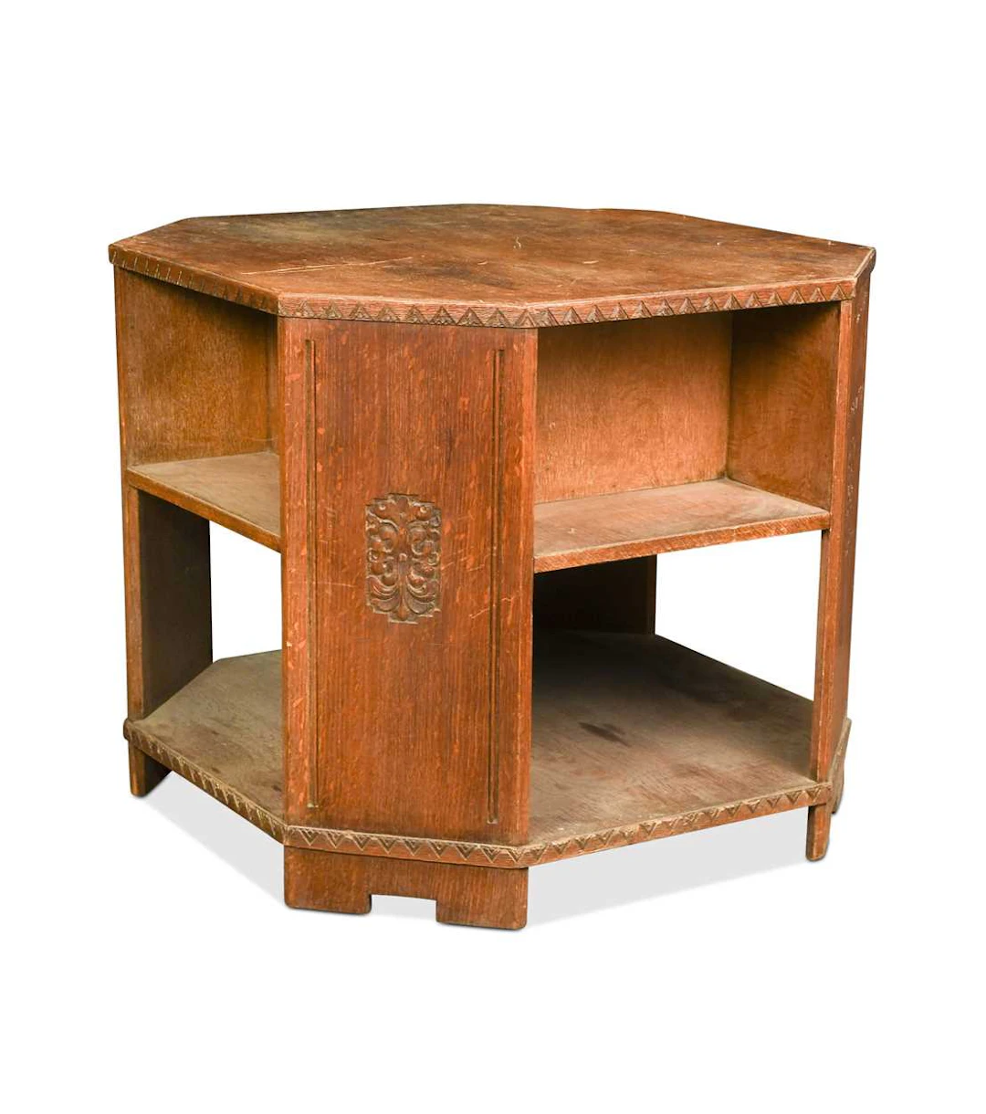 An Art Deco oak book table of country house proportions