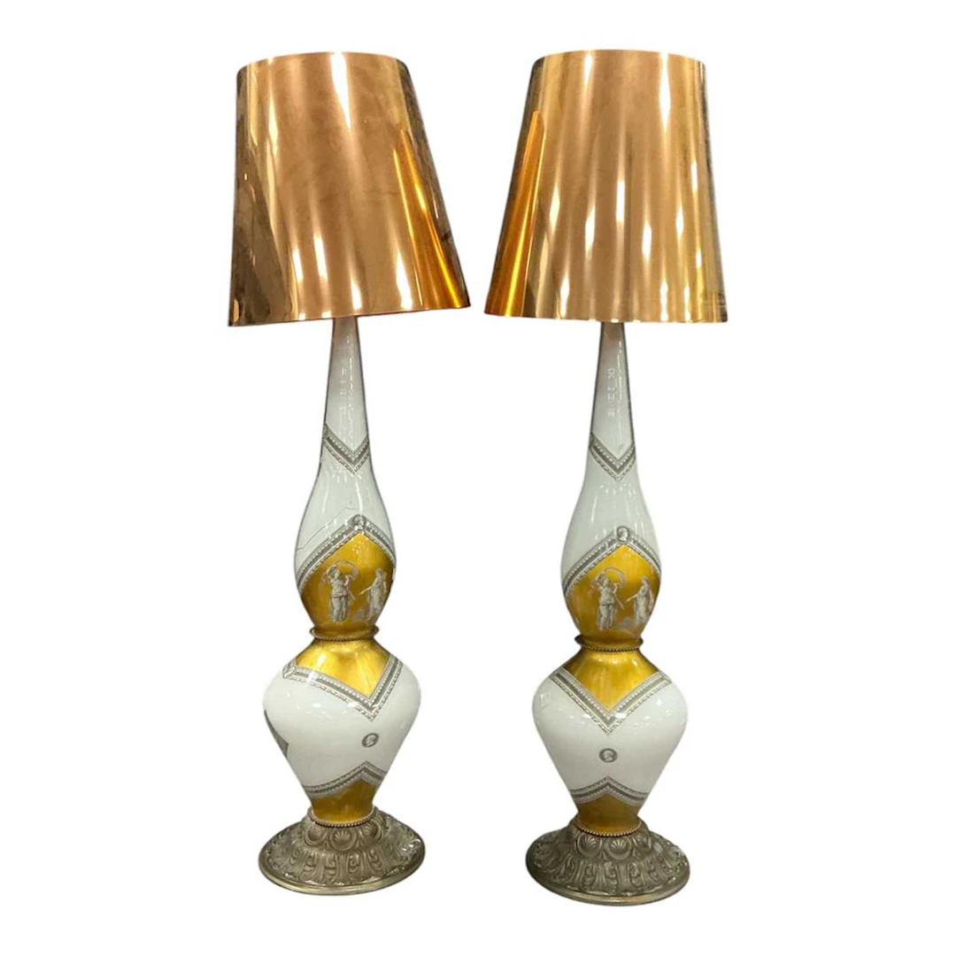 Pair of decalcomania vases of elongated form
